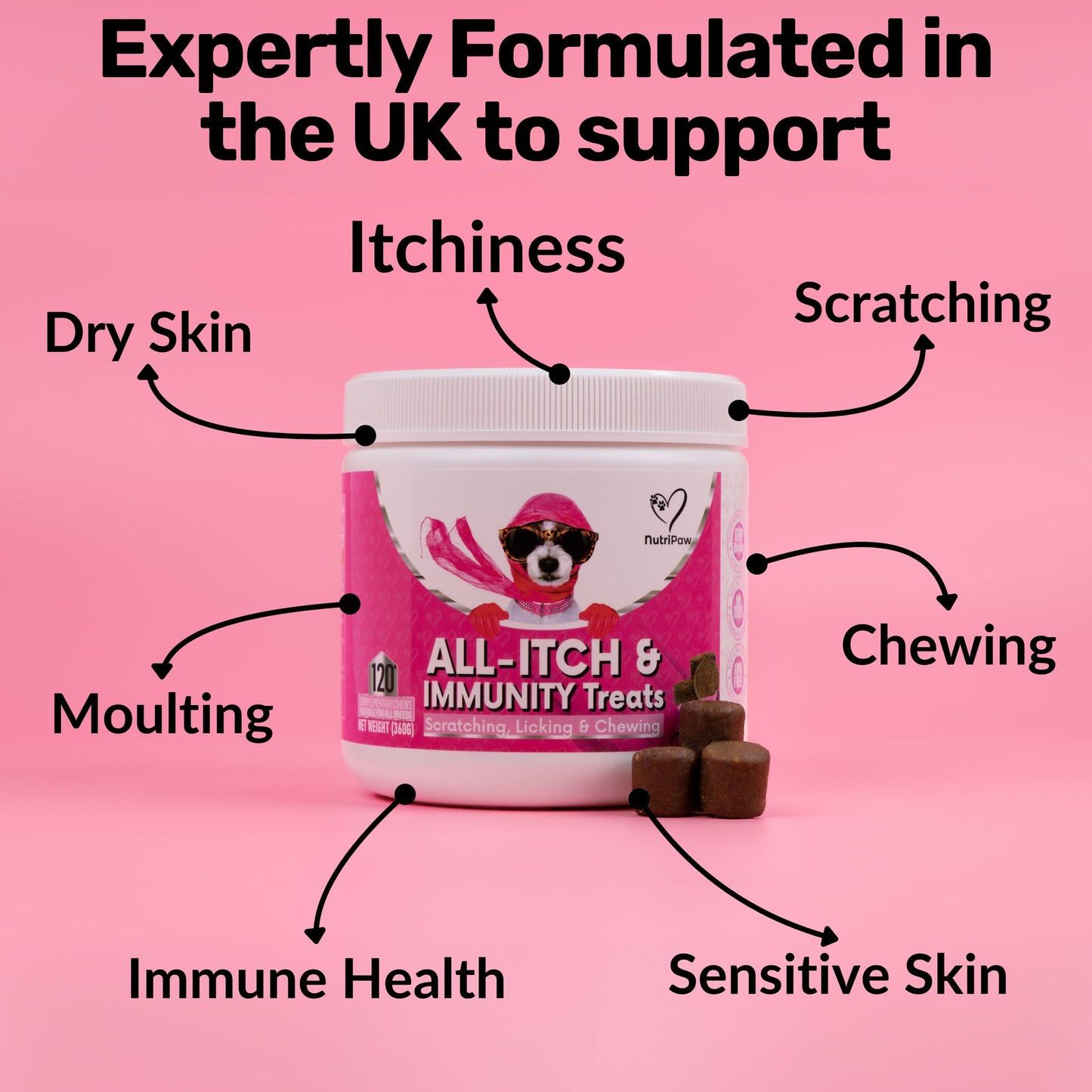 NutriPaw All-Itch, Flea & Tick Treats For Dogs - Soothe Itchy Paws, Eyes, Ears, Skin - Naturally Control Fleas & Ticks - Good for Small, Medium & Large Dogs - Supports Seasonal Itching