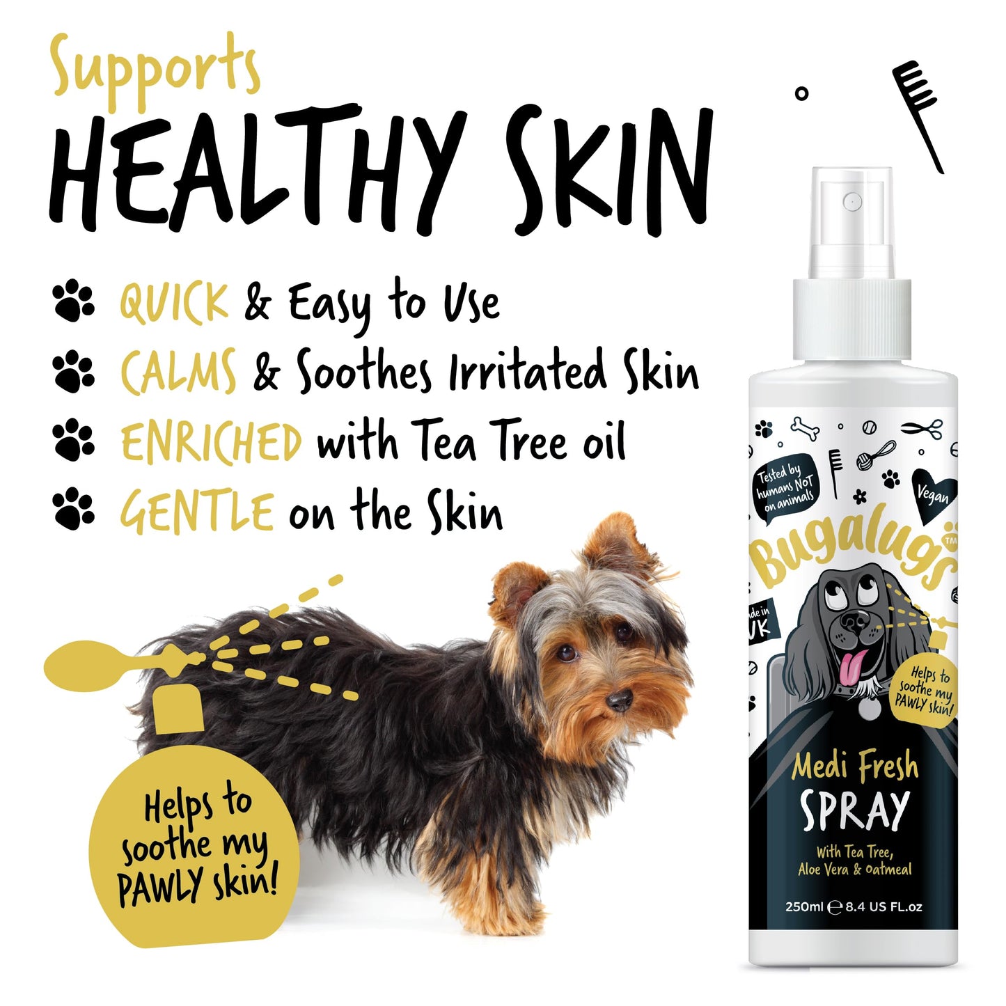 BUGALUGS Dog Shampoo for Itchy Skin, Medi Fresh Natural Safe Sensitive Formula - Soothing Skin Cooling For Skin Irritation and anti itch