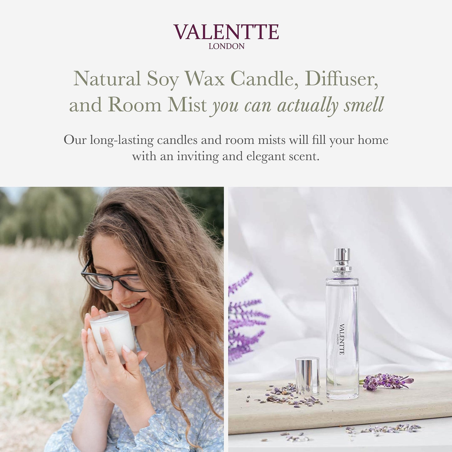Scented Gift Box with Candle, Reed Diffuser, and Room Mist, Aromatherapy Essential Oils, Long Lasting Fragrance, Made in the UK (Lemongrass and Rosemary) (150g, 100ml, 30ml) - Valentte