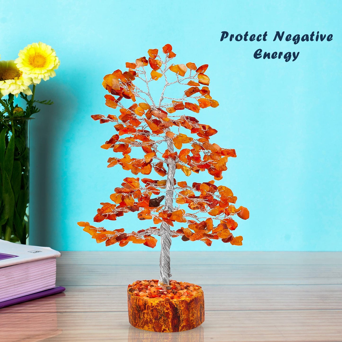 Tree of Life Gemstone Bonsai - Artificial Home and Office Decor, Spiritual Gift With Chakra Stones, Love Stone, Positive Energy - Crystal Rose Quartz