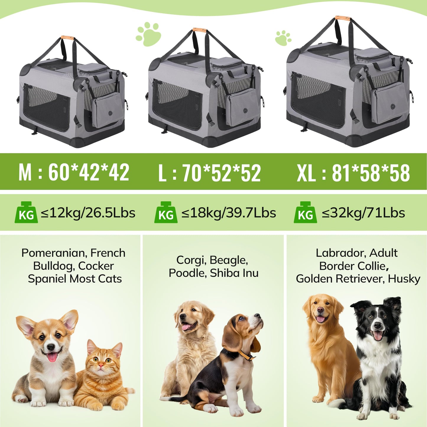 Morpilot Portable Pet Carrier Bag, Top Opening, Removable Mat and Breathable Mesh, Foldable Transport Carrier for Dogs and Cats, with Shoulder Strap and Pet Bowl