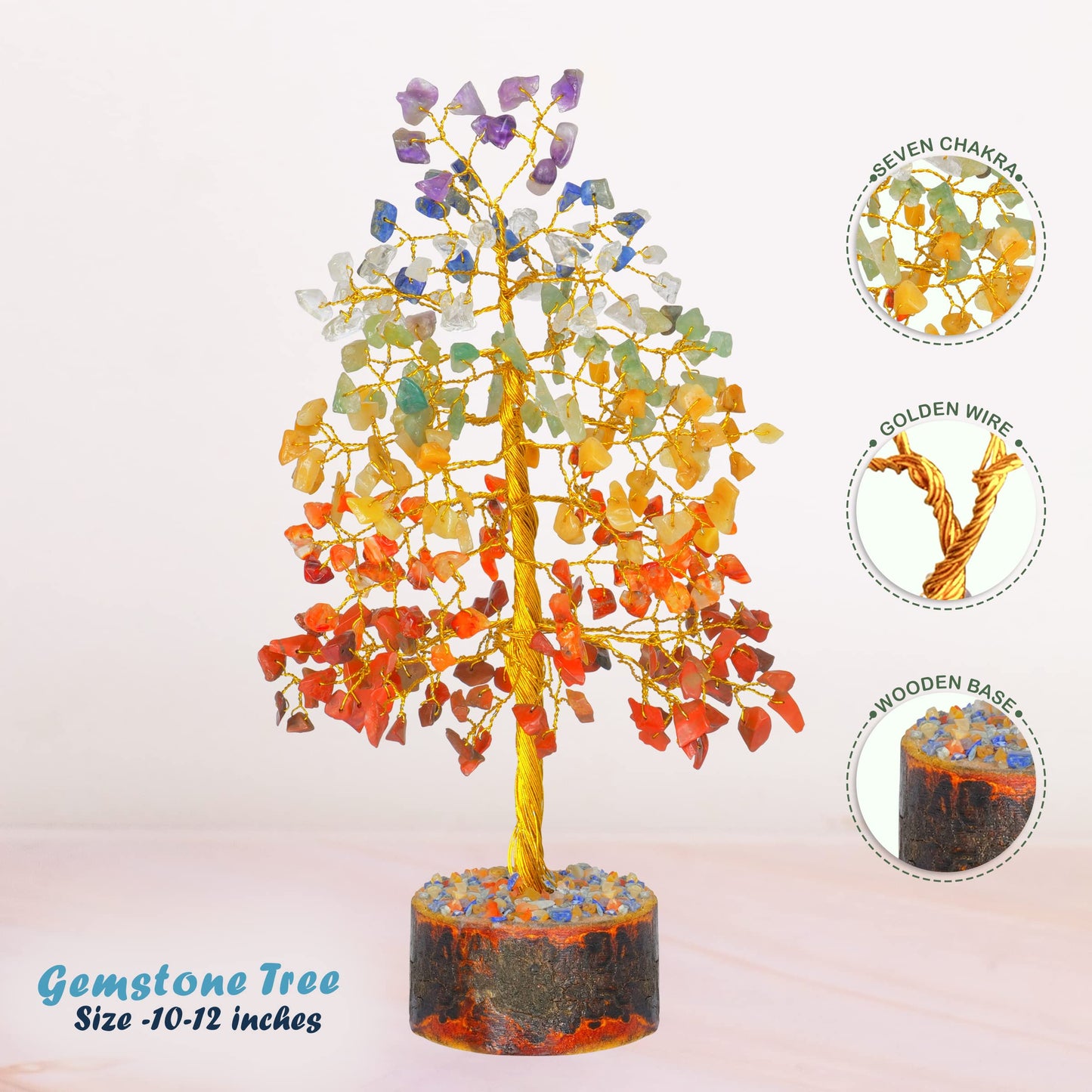 Tree of Life Gemstone Bonsai - Artificial Home and Office Decor, Spiritual Gift With Chakra Stones, Love Stone, Positive Energy - Crystal Rose Quartz