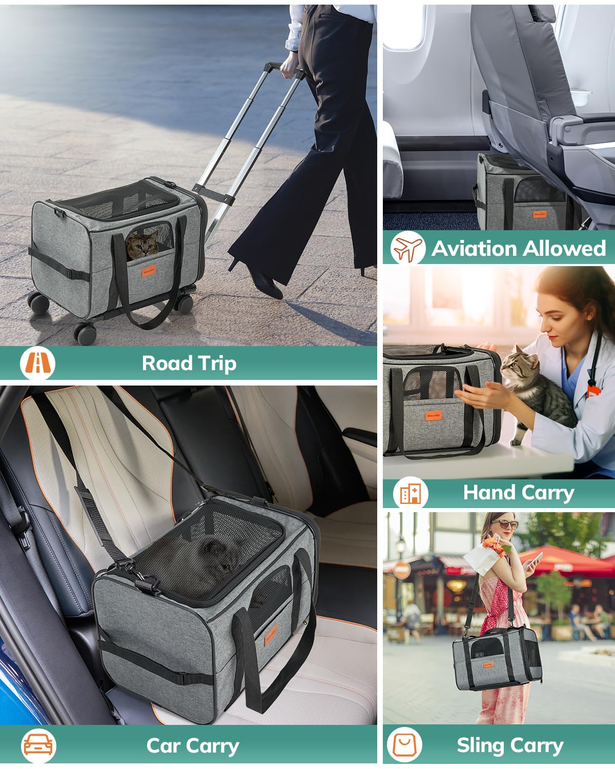 Morpilot Portable Pet Carrier Bag, Top Opening, Removable Mat and Breathable Mesh, Foldable Transport Carrier for Dogs and Cats, with Shoulder Strap and Pet Bowl