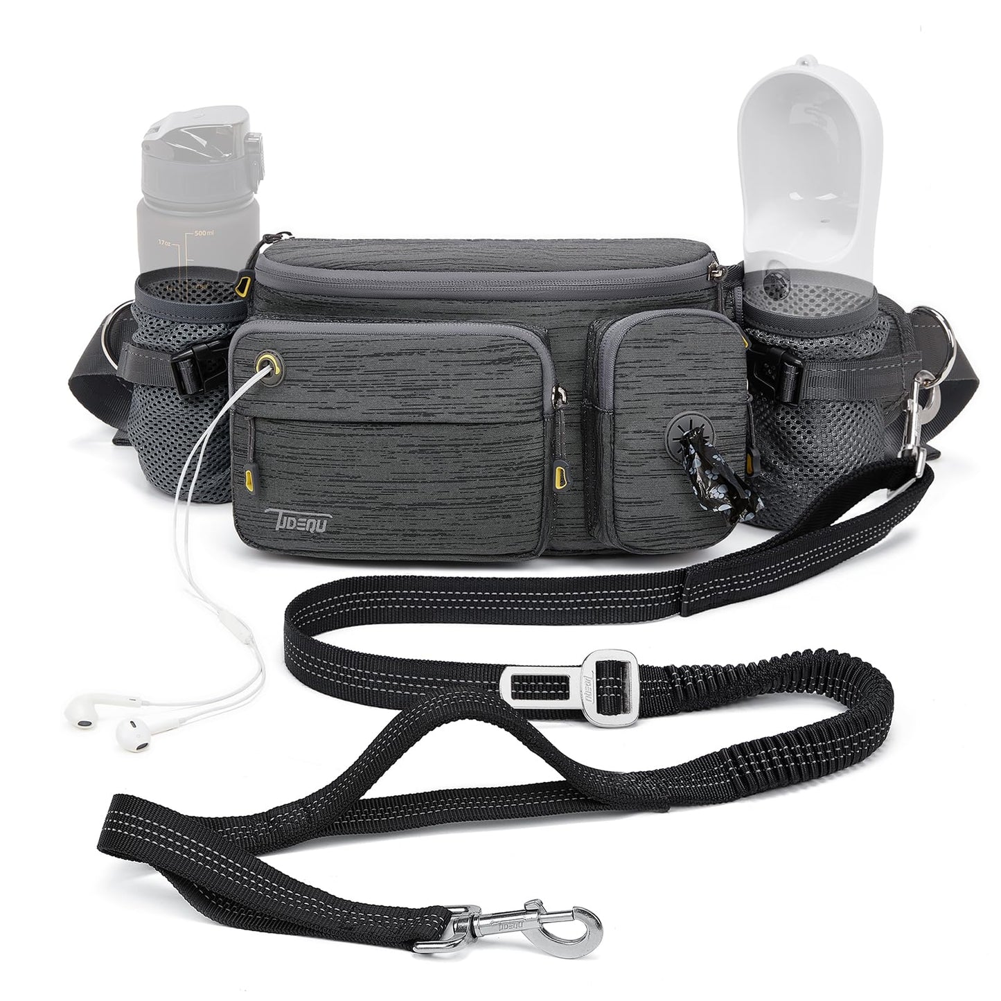 TUDEQU 4-IN-1 Hands Free Dog Leash Waist Belt with Dog Walking Fanny Pack,Seat Belt, Waist Leash for Large Dogs,Hiking