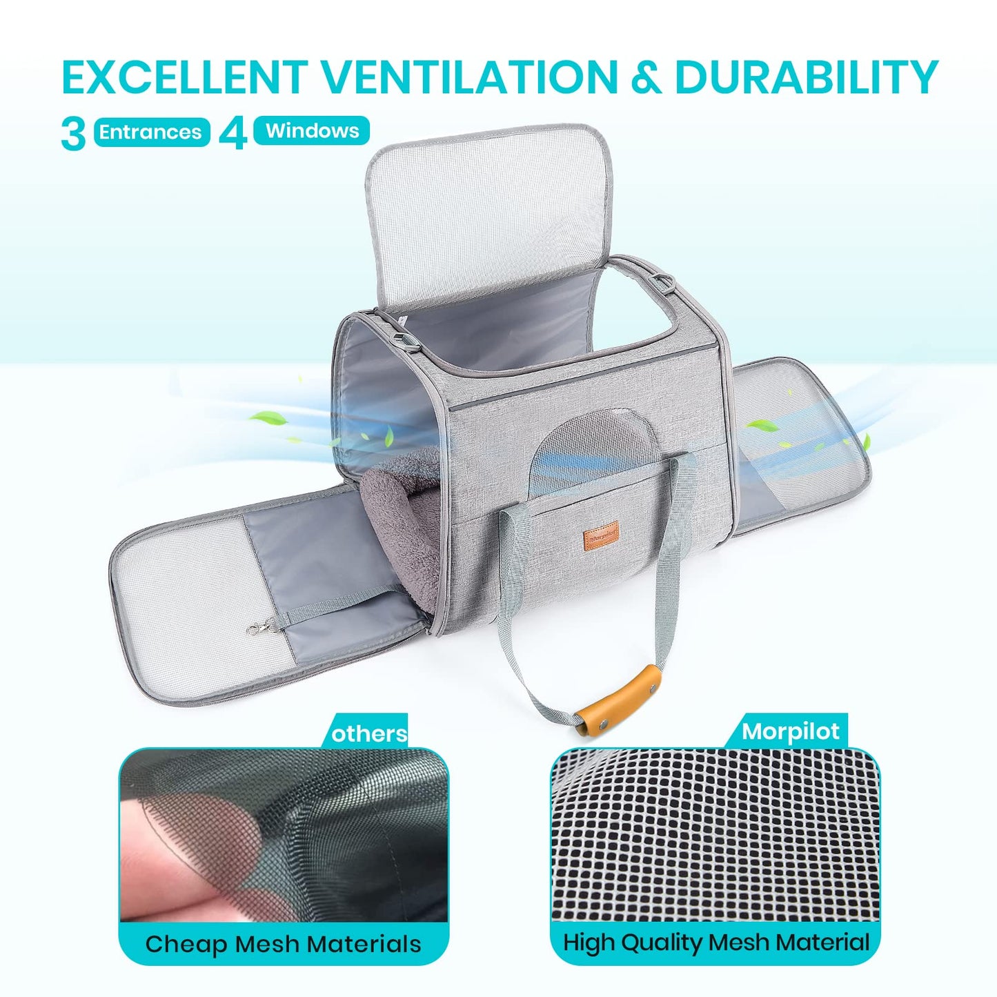 Morpilot Portable Pet Carrier Bag, Top Opening, Removable Mat and Breathable Mesh, Foldable Transport Carrier for Dogs and Cats, with Shoulder Strap and Pet Bowl