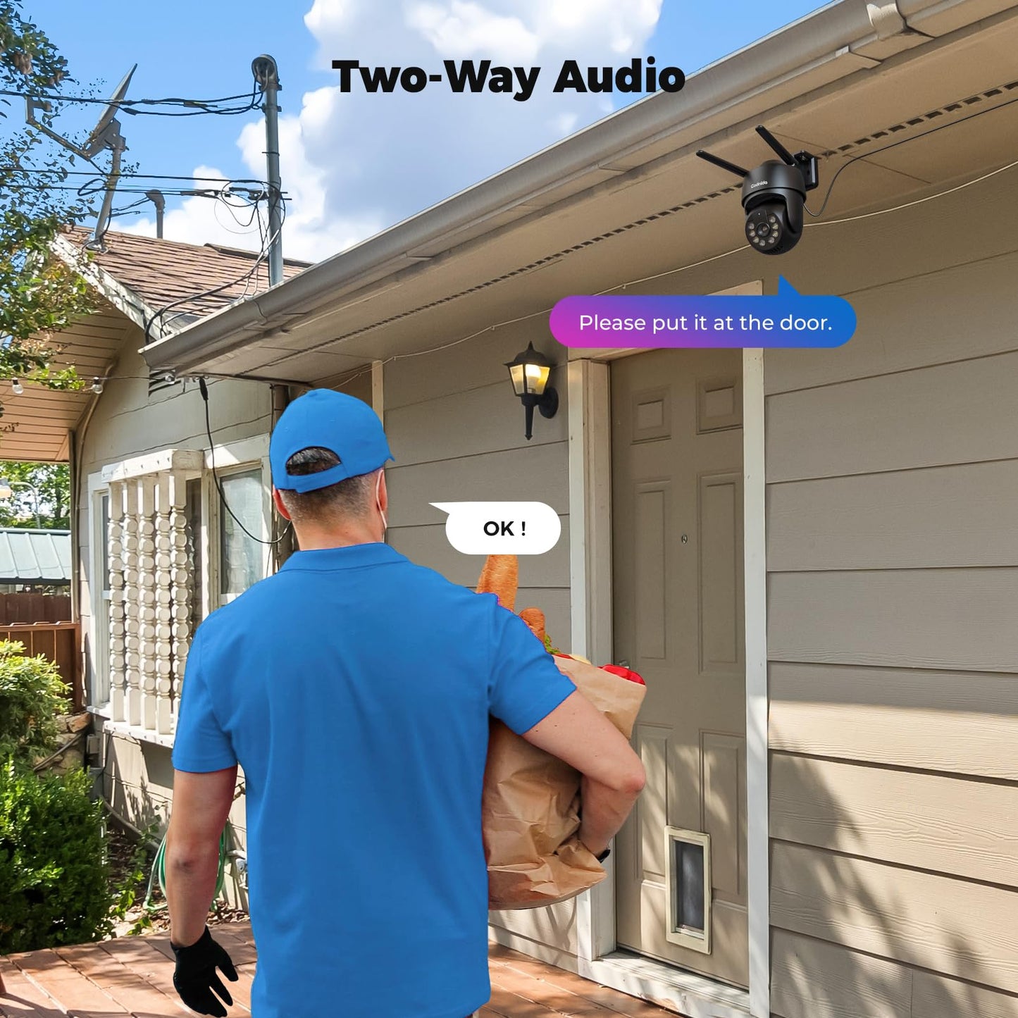 Codnida 2K Security Camera Outdoor, 360° PTZ WiFi Camera, CCTV Camera with 24/7 Recording, PIR Human Detection, Sound and Light Alarm, Support 16-128G SD Card, Works with Alexa