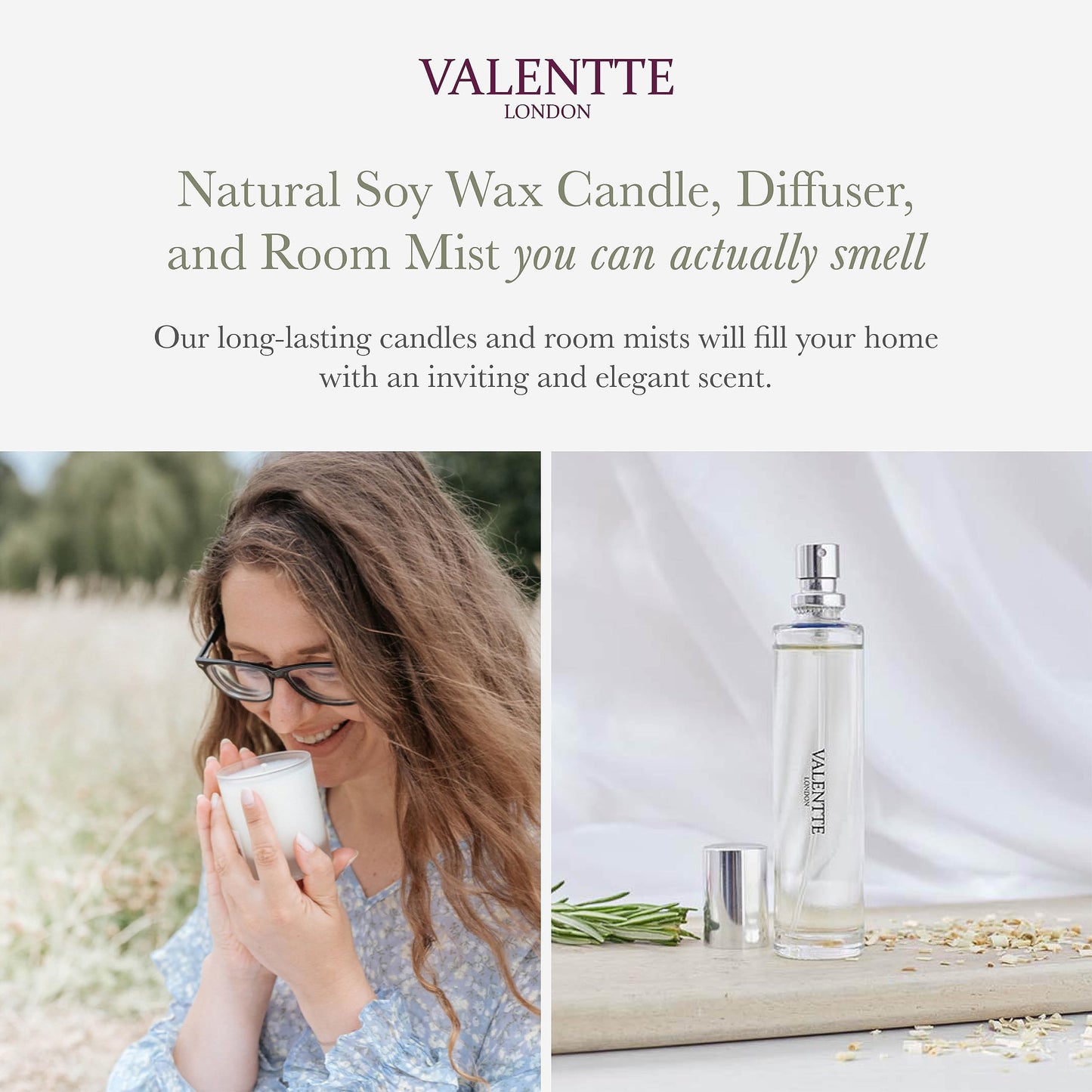 Scented Gift Box with Candle, Reed Diffuser, and Room Mist, Aromatherapy Essential Oils, Long Lasting Fragrance, Made in the UK (Lemongrass and Rosemary) (150g, 100ml, 30ml) - Valentte