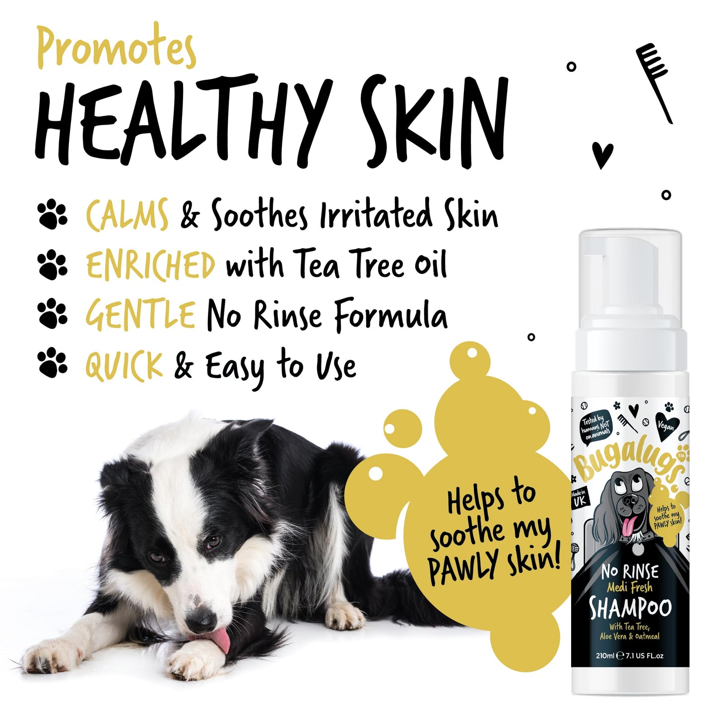 BUGALUGS Dog Shampoo for Itchy Skin, Medi Fresh Natural Safe Sensitive Formula - Soothing Skin Cooling For Skin Irritation and anti itch