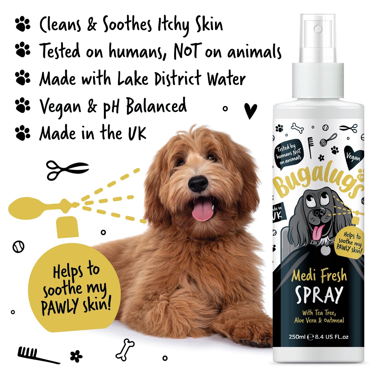 BUGALUGS Dog Shampoo for Itchy Skin, Medi Fresh Natural Safe Sensitive Formula - Soothing Skin Cooling For Skin Irritation and anti itch
