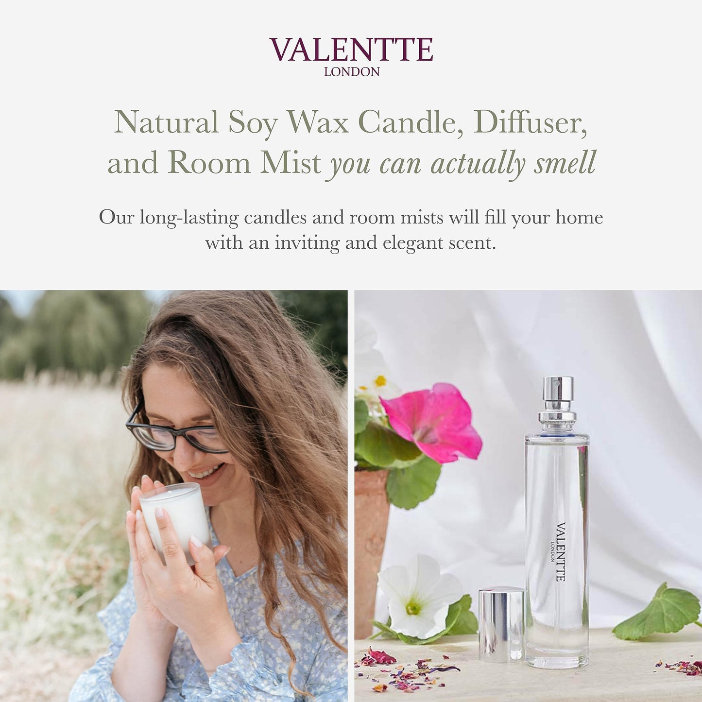 Scented Gift Box with Candle, Reed Diffuser, and Room Mist, Aromatherapy Essential Oils, Long Lasting Fragrance, Made in the UK (Lemongrass and Rosemary) (150g, 100ml, 30ml) - Valentte