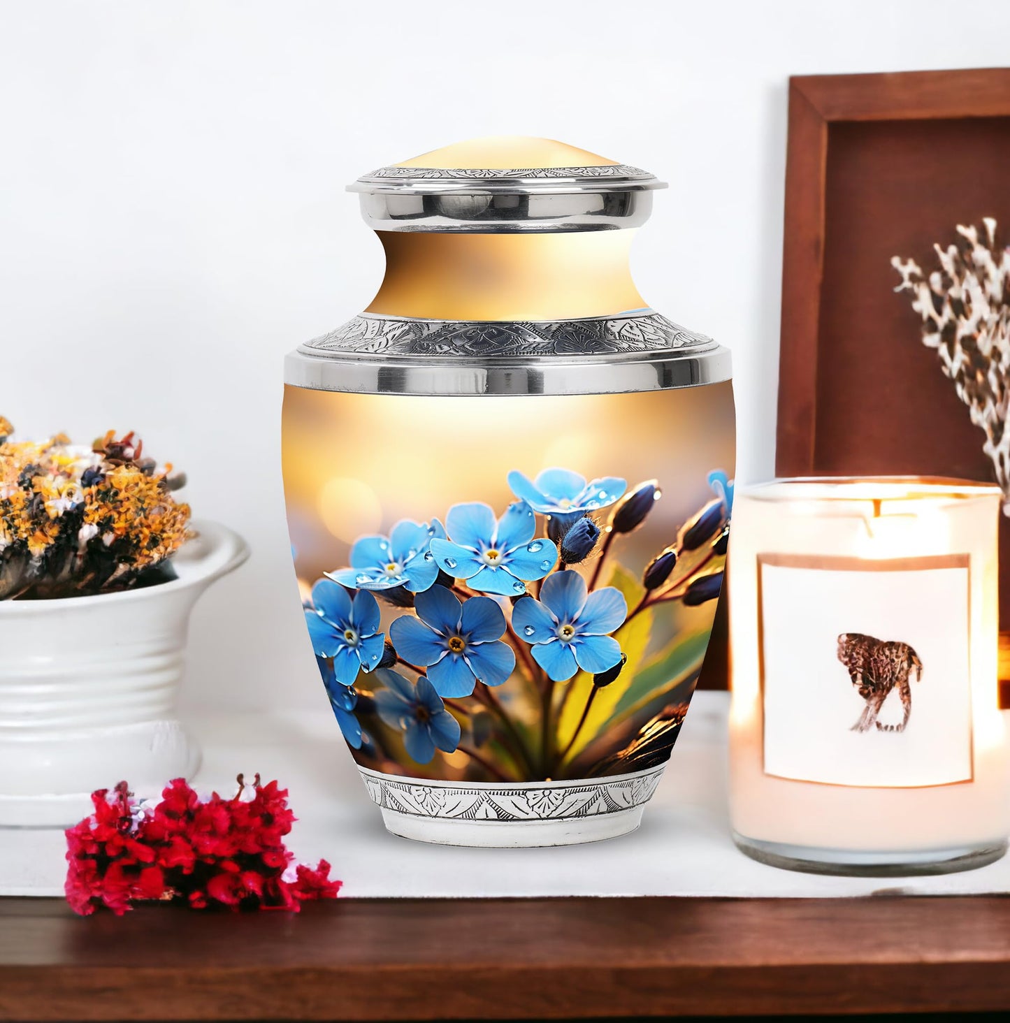 PARUHAS Cremation Forget Me Not Flower Urn - Urns for Ashes Adult Female & Dad Male - Funeral Urns Fopr Human Ashes - Burial Urns for Adult Human Ashes - Unique Urns for Human Ashes (Size - 10inch)