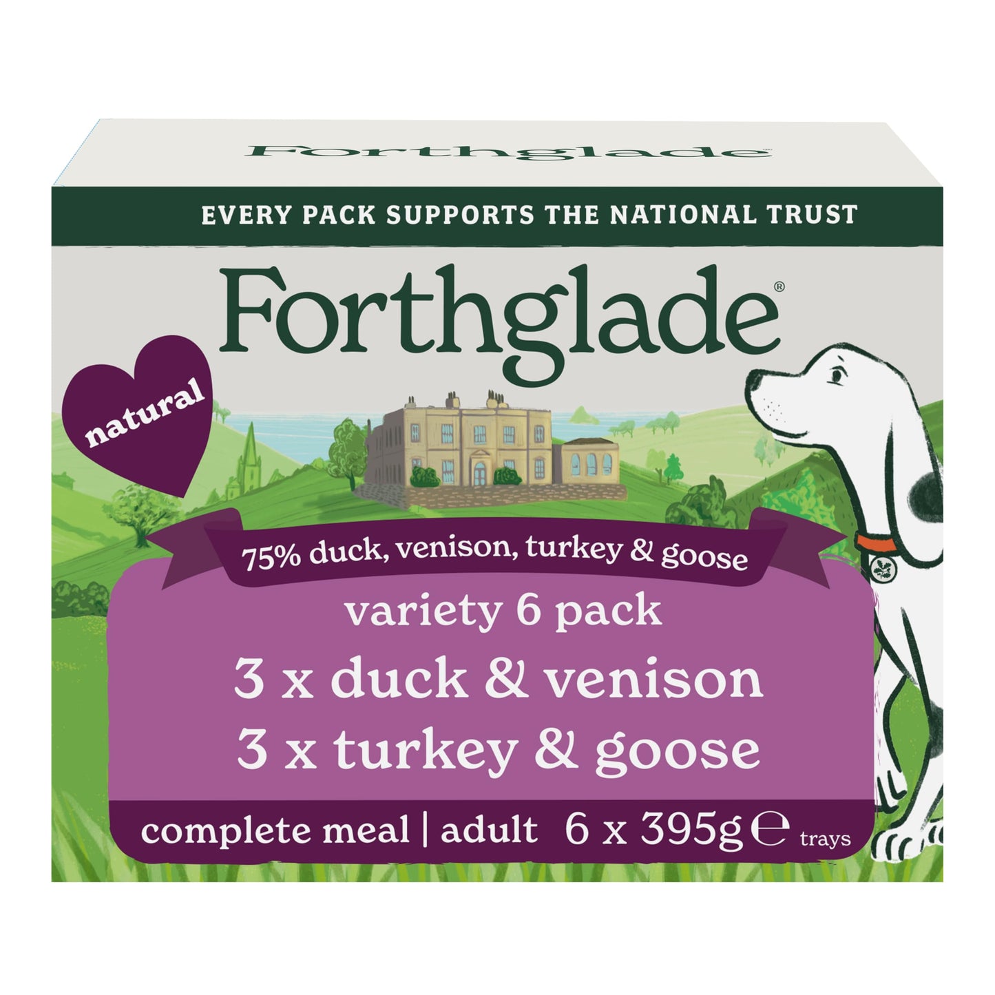 Forthglade Wet Dog Food, National Trust Variety Pack - Grain Free & Hypoallergenic Dog Food, Adult 1 Year+, Turkey & Goose and Duck & Venison, Stomach Sensitive, Natural Ingredients