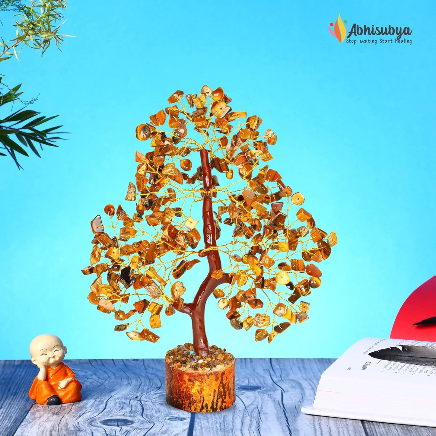 ABHISUBYA Tiger Eye Crystal Tree - Crystal Room Decor - Home Office Accessories - Spiritual Gifts for Women - Meditation Gifts