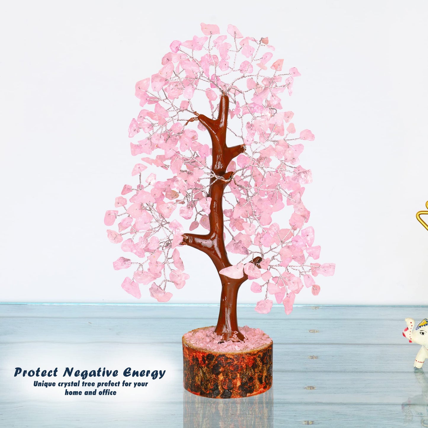 Tree of Life Gemstone Bonsai - Artificial Home and Office Decor, Spiritual Gift With Chakra Stones, Love Stone, Positive Energy - Crystal Rose Quartz