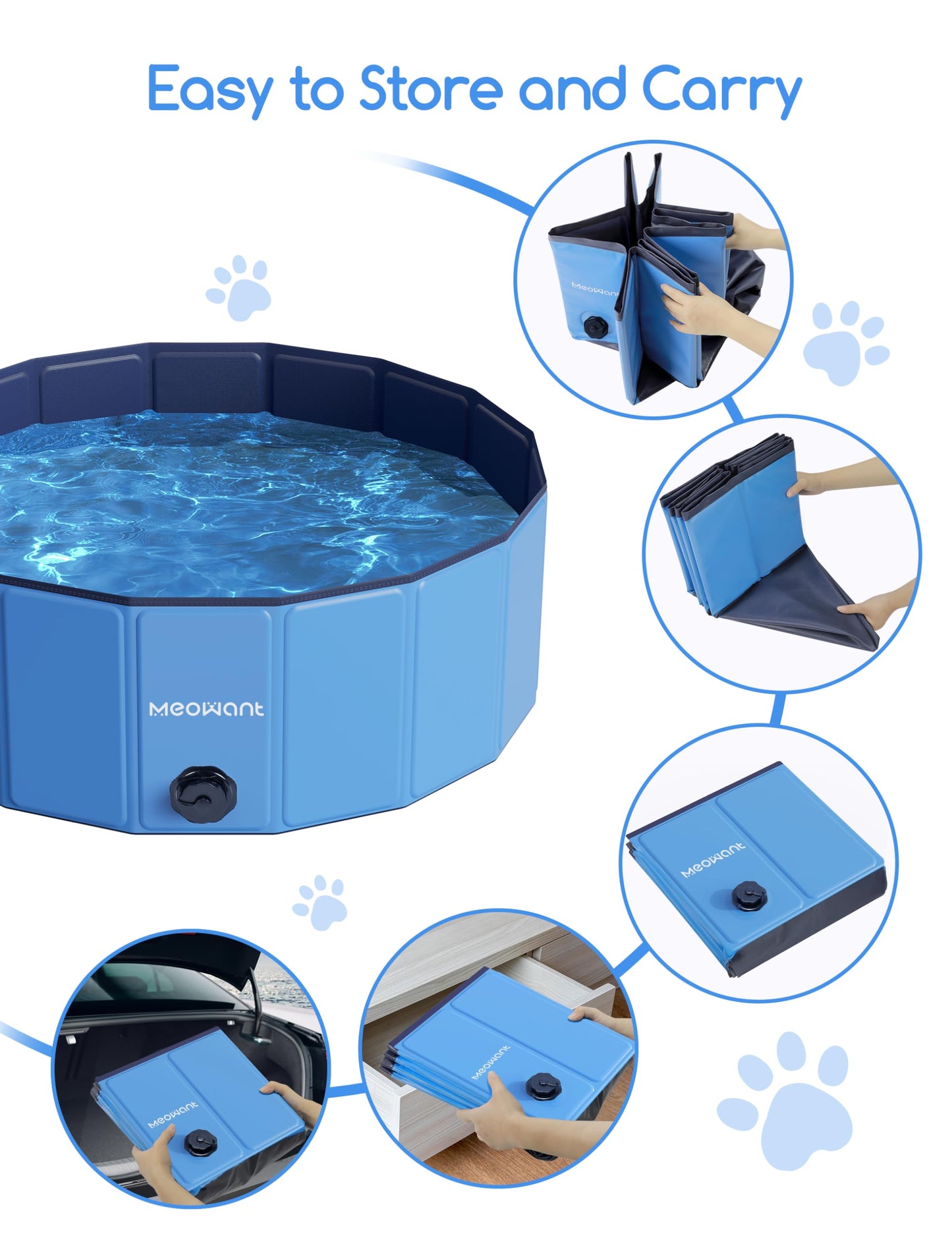 Meowant Foldable Dog Pool Dog Paddling Pool, Upgrade Thickened PP Material Swimming Pools for Large Dogs, Indoor Outdoor Portable Dog Pool, Large Kids Bath Pool with 4pcs Repair Patch (4XL-87 x 16)