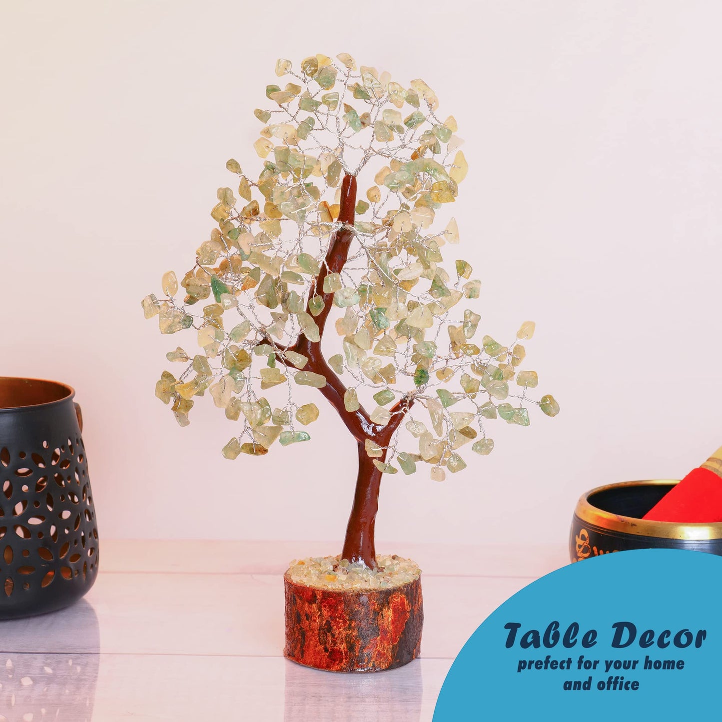 Tree of Life Gemstone Bonsai - Artificial Home and Office Decor, Spiritual Gift With Chakra Stones, Love Stone, Positive Energy - Crystal Rose Quartz