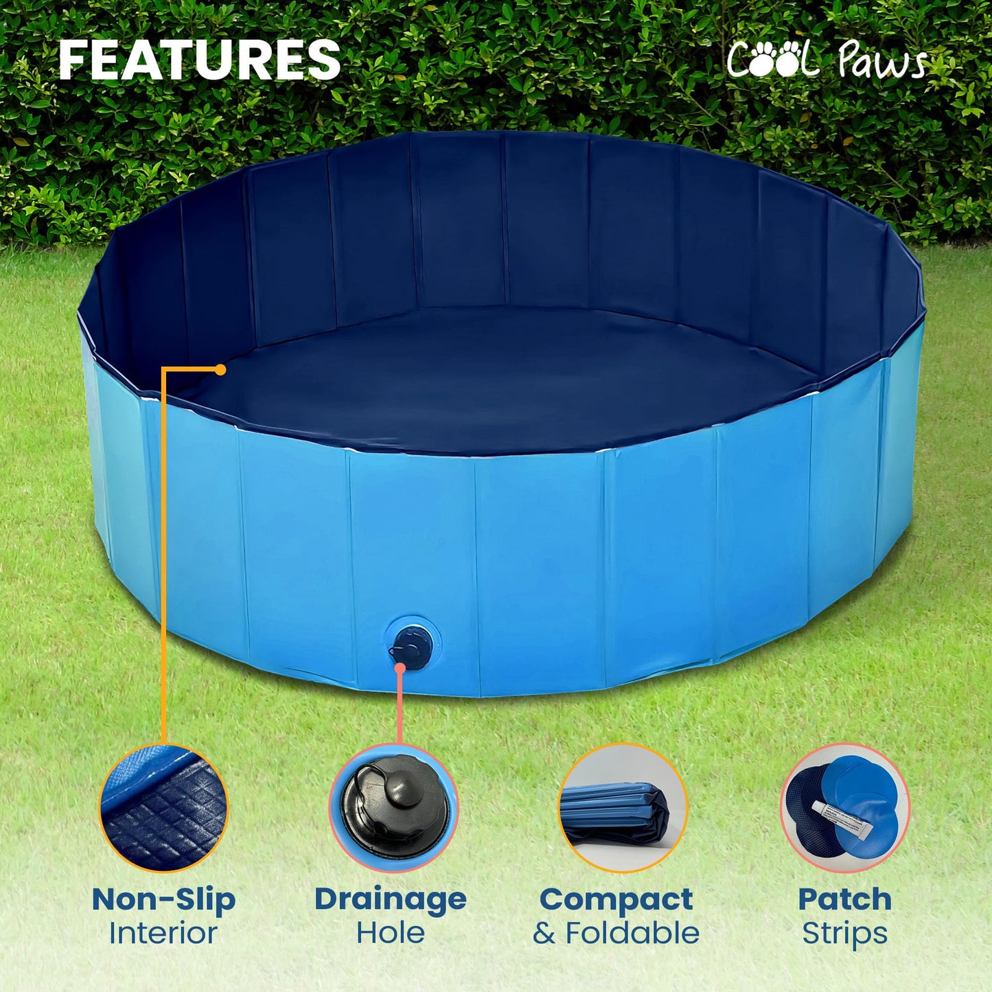 Cool Paws Paddling Pool – Foldable Dog & Kids Pool in Multiple Sizes (S–XL), Leakproof & Durable Hard Plastic Design, Pet Bath or Play Pool for Indoors, Outdoors, Garden, Patio – Blue