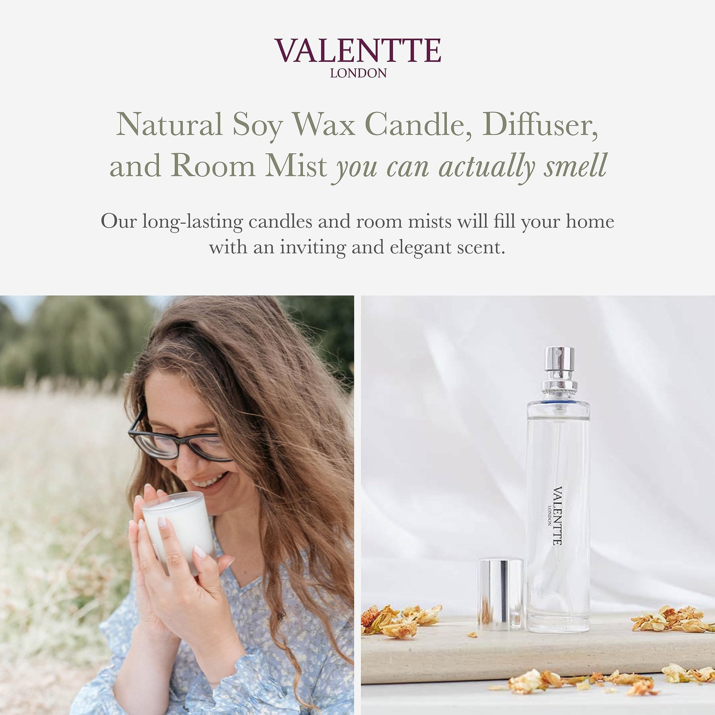 Scented Gift Box with Candle, Reed Diffuser, and Room Mist, Aromatherapy Essential Oils, Long Lasting Fragrance, Made in the UK (Lemongrass and Rosemary) (150g, 100ml, 30ml) - Valentte