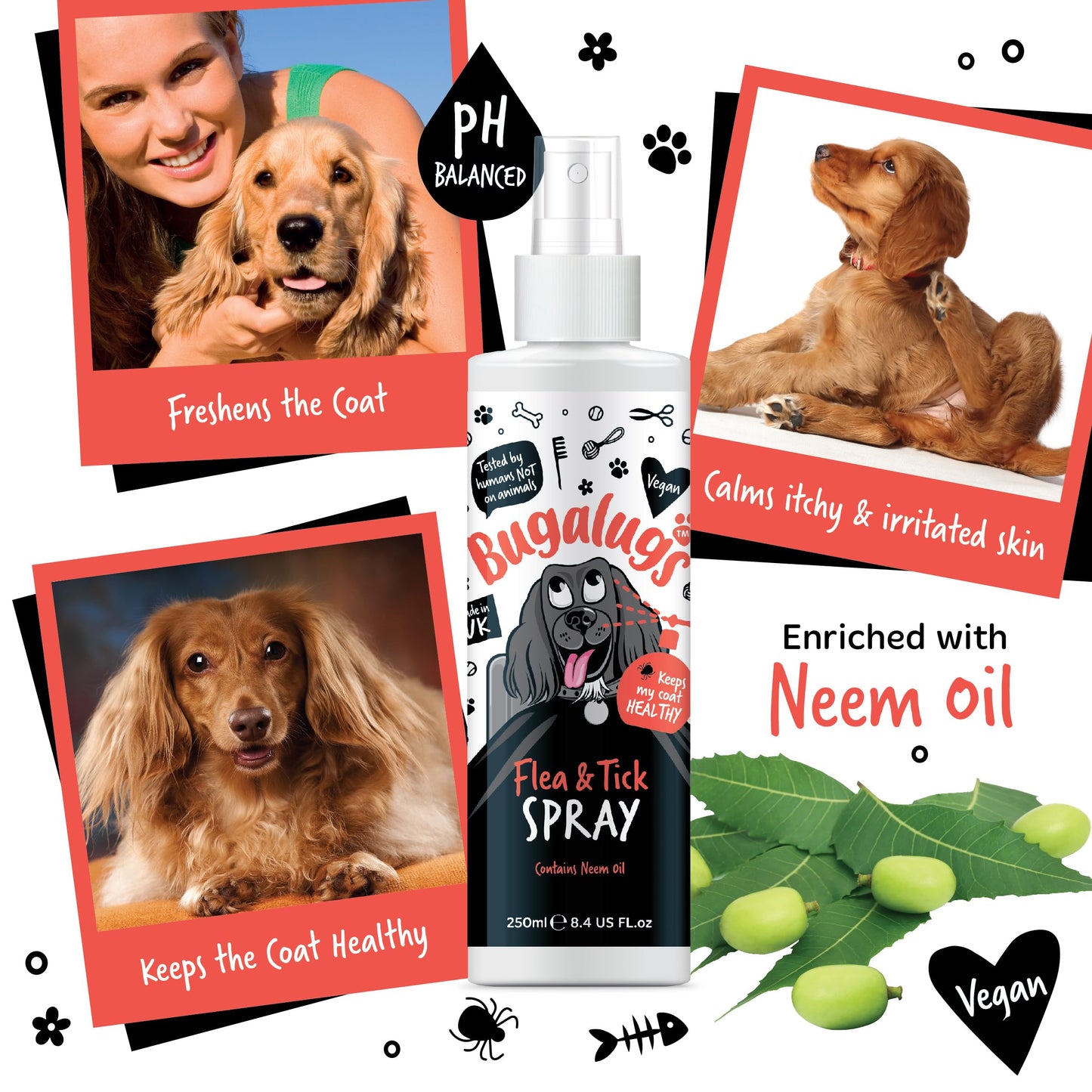 Flea and Tick Dog Shampoo by Bugalugs, Works on Smelly Puppies & Dogs, Contains Neem Oil PH Balanced Vegan Used by Professional Groom (Shampoo 500ml)