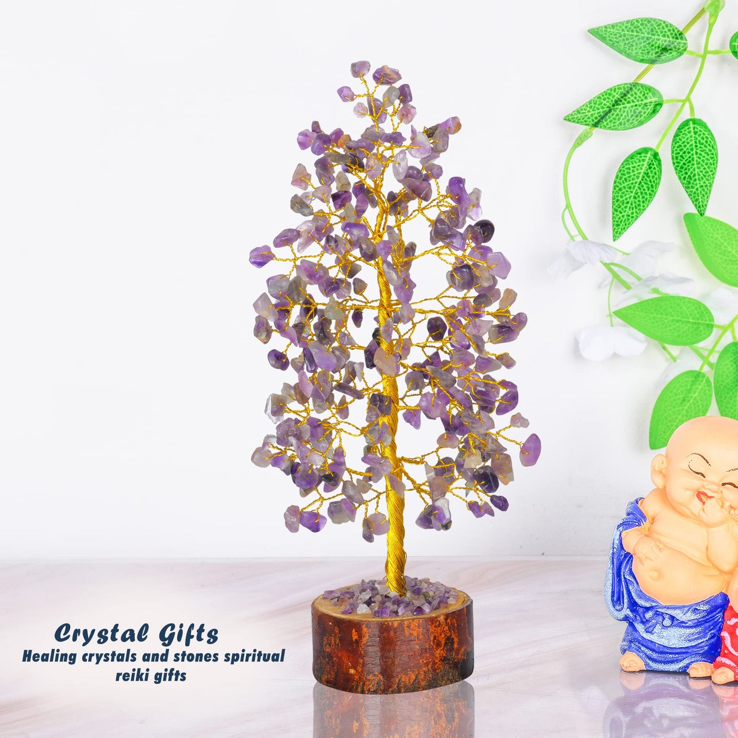 Tree of Life Gemstone Bonsai - Artificial Home and Office Decor, Spiritual Gift With Chakra Stones, Love Stone, Positive Energy - Crystal Rose Quartz