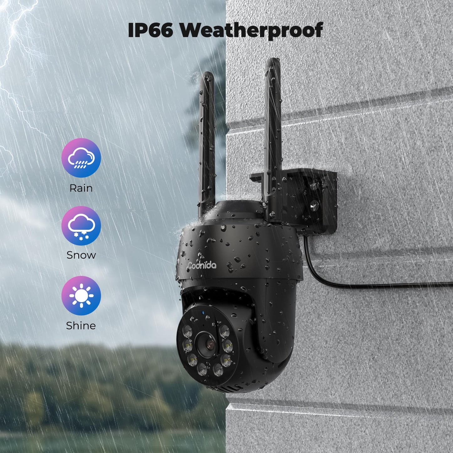 Codnida 2K Security Camera Outdoor, 360° PTZ WiFi Camera, CCTV Camera with 24/7 Recording, PIR Human Detection, Sound and Light Alarm, Support 16-128G SD Card, Works with Alexa