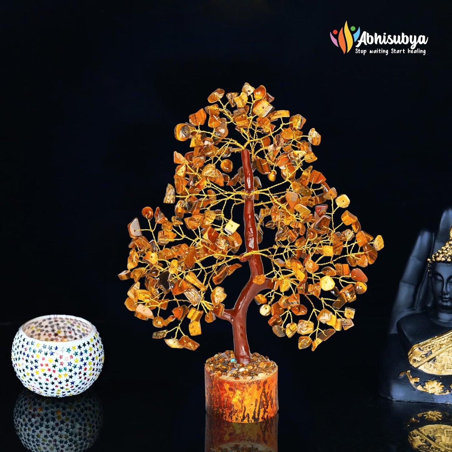 ABHISUBYA Tiger Eye Crystal Tree - Crystal Room Decor - Home Office Accessories - Spiritual Gifts for Women - Meditation Gifts