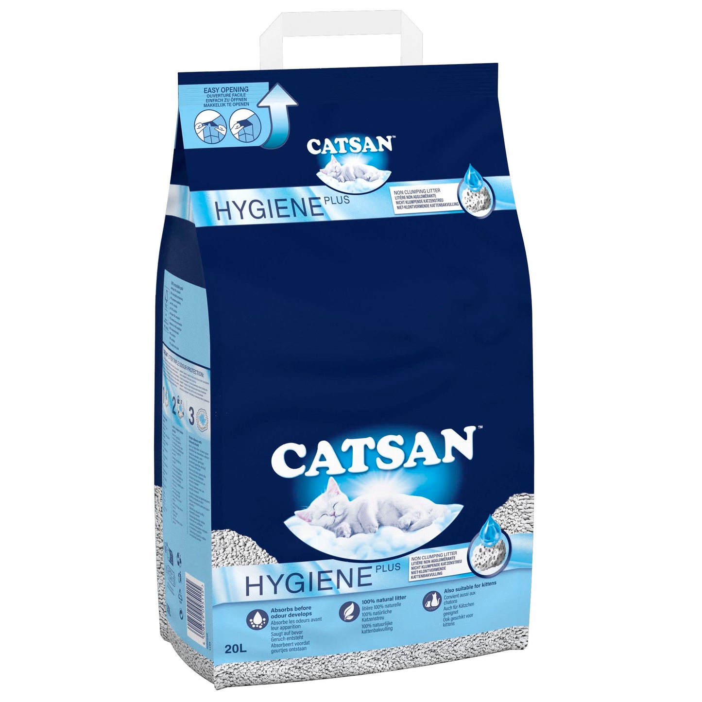 CATSAN - Hygiene Plus Non-Clumping Adult Cat Litter and Kitten Litter - 20L - 100% Natural and Absorbent