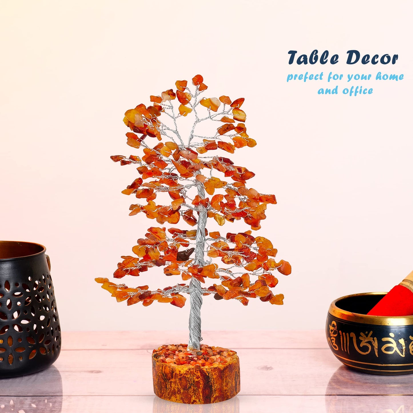 Tree of Life Gemstone Bonsai - Artificial Home and Office Decor, Spiritual Gift With Chakra Stones, Love Stone, Positive Energy - Crystal Rose Quartz