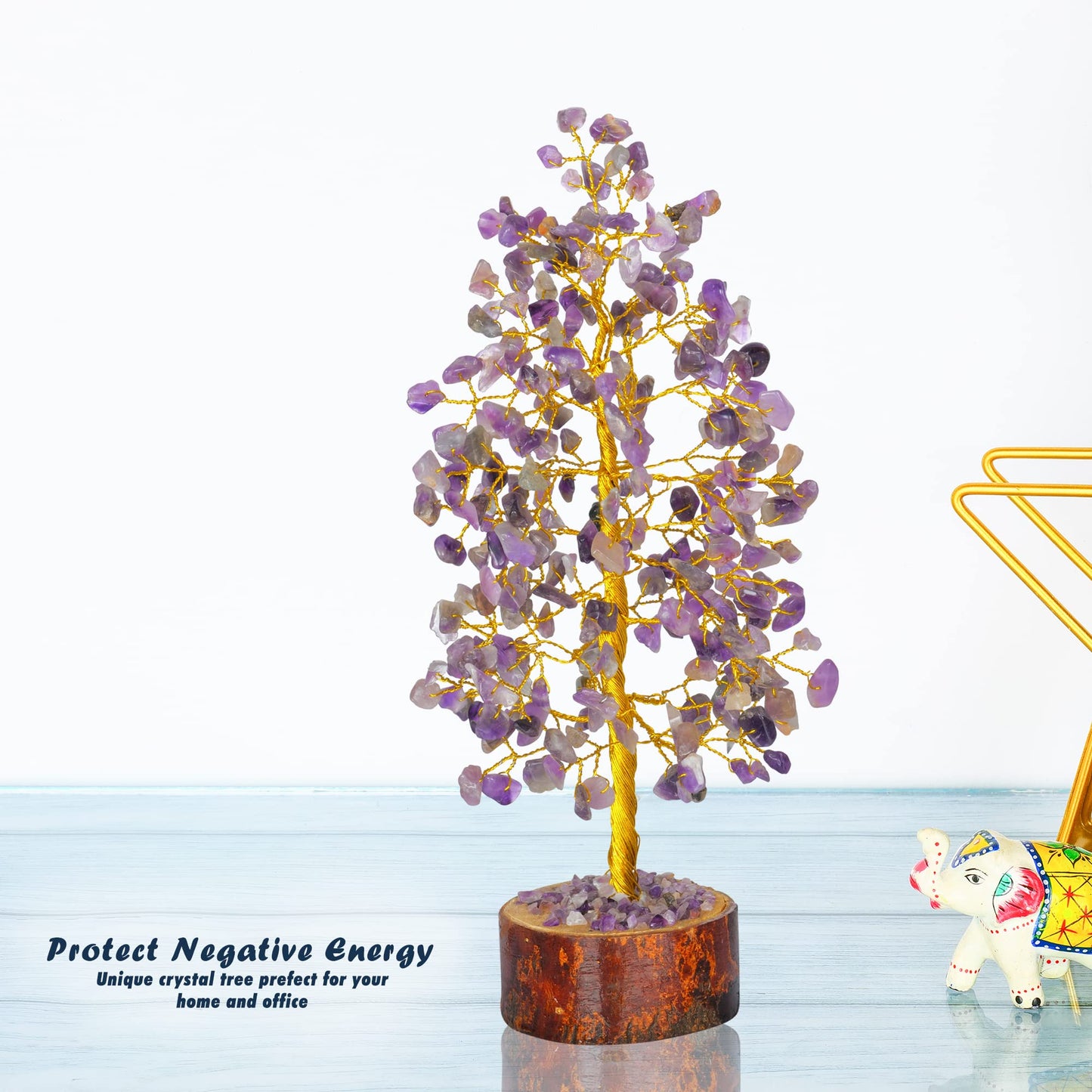 Tree of Life Gemstone Bonsai - Artificial Home and Office Decor, Spiritual Gift With Chakra Stones, Love Stone, Positive Energy - Crystal Rose Quartz