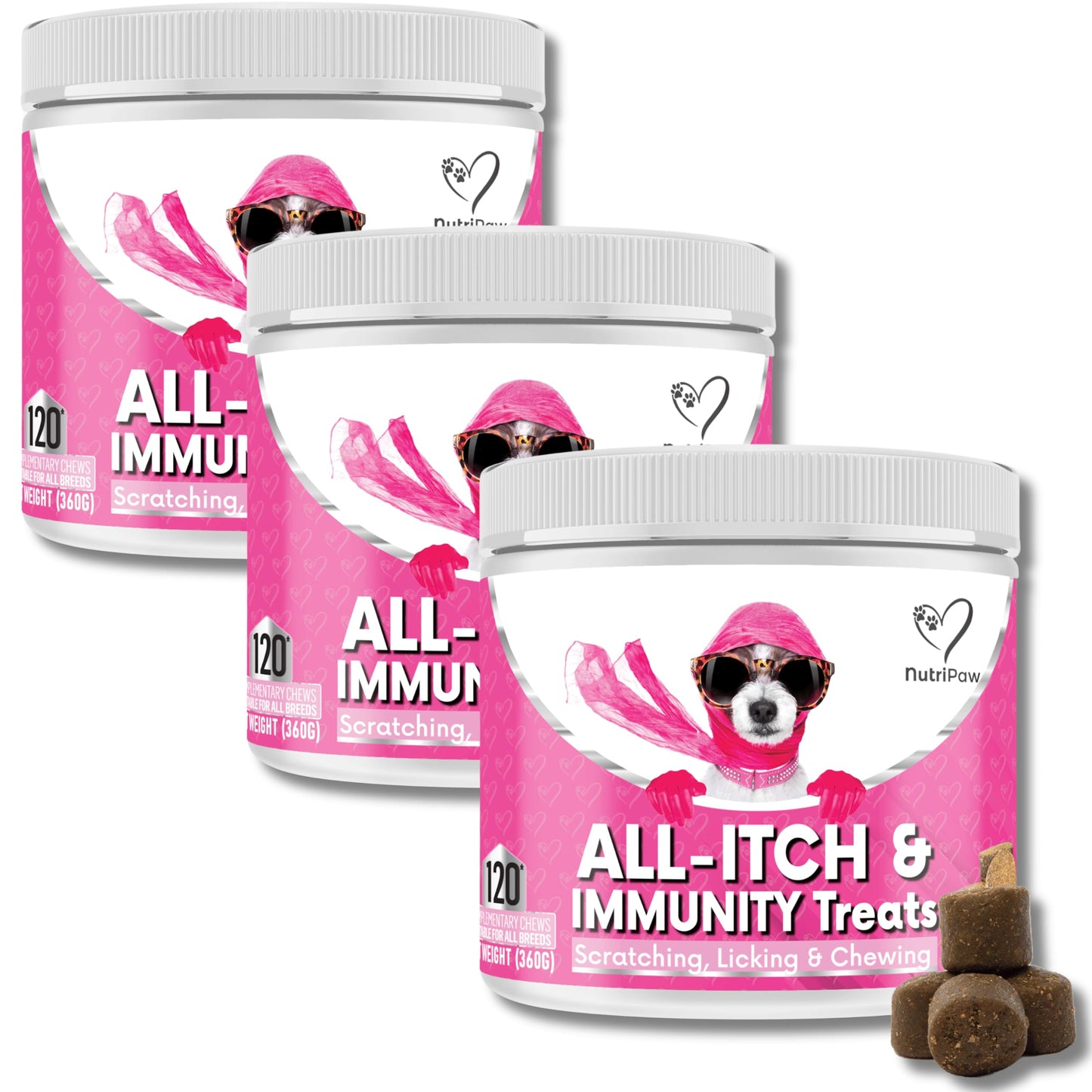 NutriPaw All-Itch, Flea & Tick Treats For Dogs - Soothe Itchy Paws, Eyes, Ears, Skin - Naturally Control Fleas & Ticks - Good for Small, Medium & Large Dogs - Supports Seasonal Itching