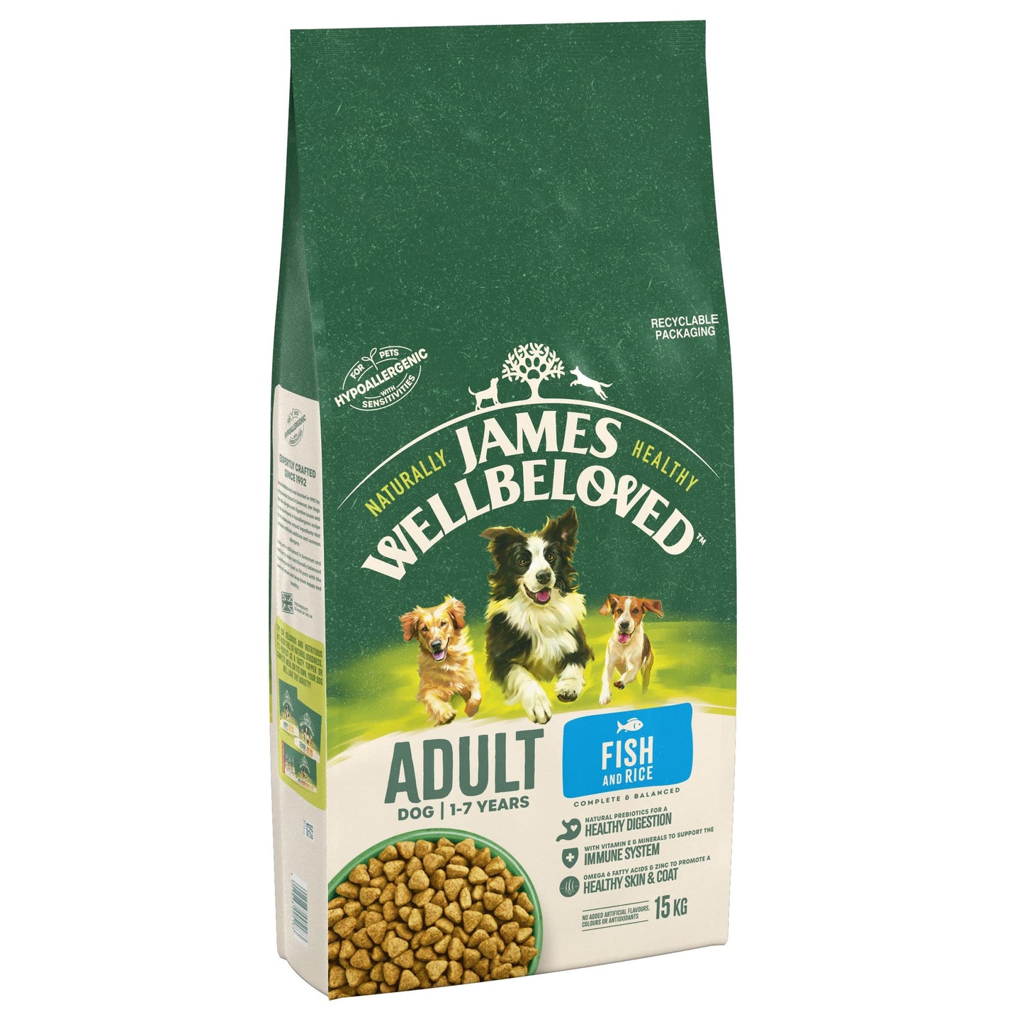 JAMES WELLBELOVED - Hypoallergenic Adult Dry Dog Food - 15 kg - Turkey & Rice - Bulk Dog Food Pack