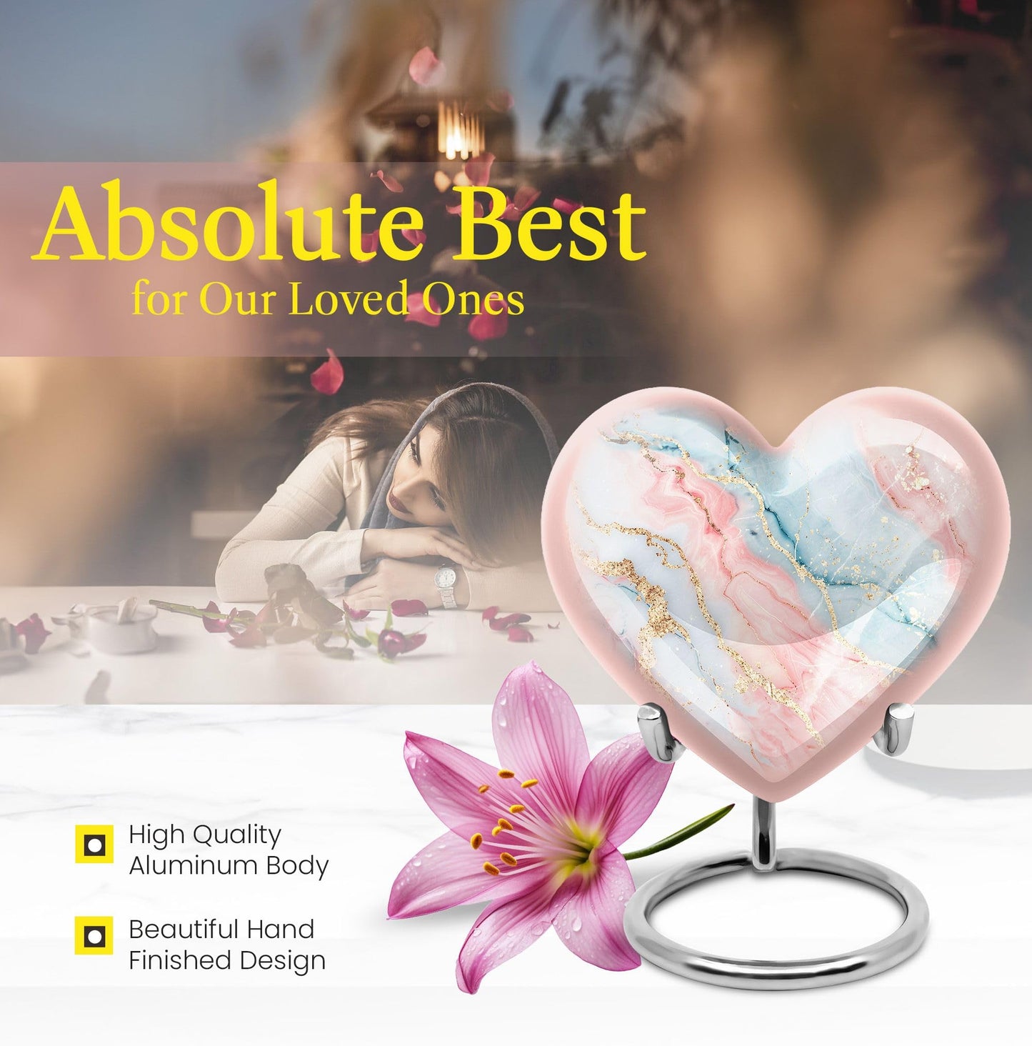 YATHABHISA Blush and Sky Marble Urns for Ashes, Urn for Ashes for Women, Funeral Cremation Urns, Heart Urn, Cremation Urns for Human Ashes, Small Urns for Human Ashes Keepsake (Size - 3inch, 1 Pcs)