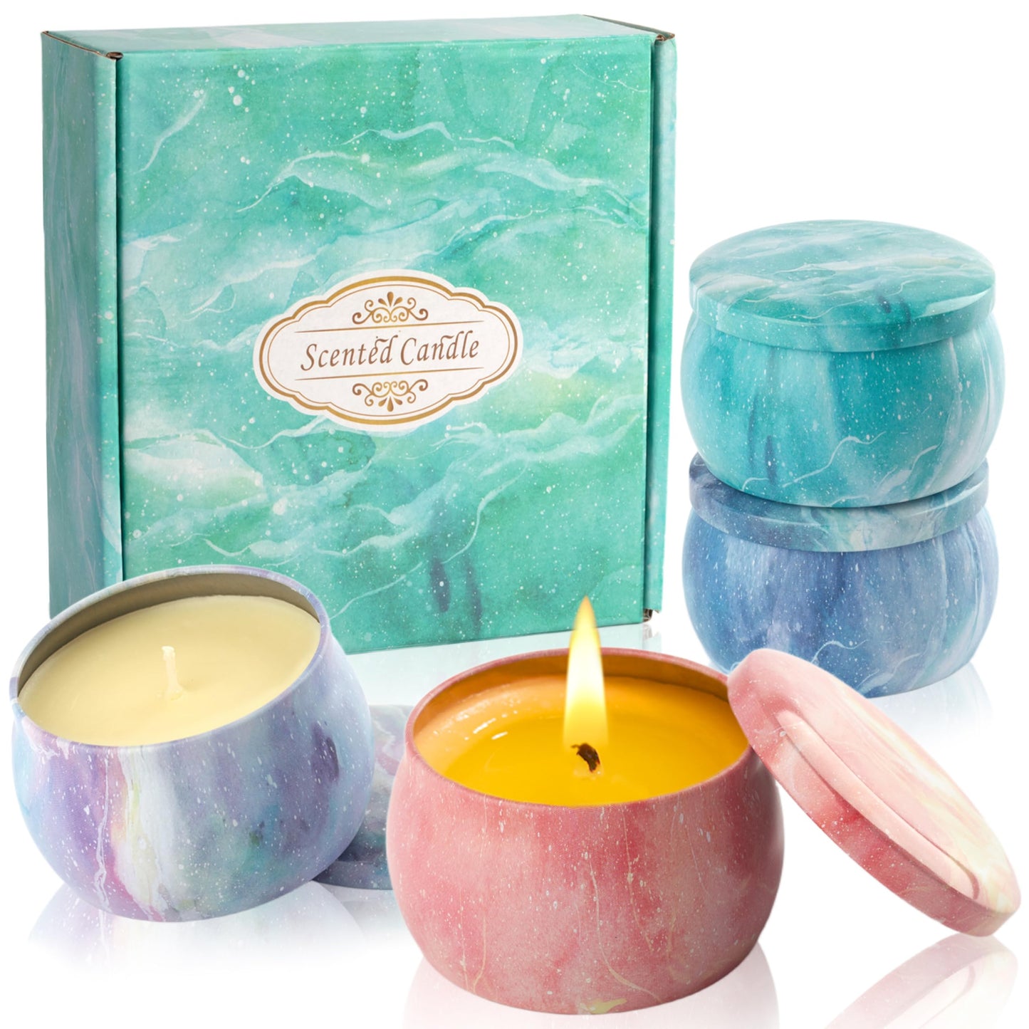 Auralome Scented Candles Sets for Women - Natural Soy Wax Aromatherapy Candle Small Gifts Long Burn Fragranced Aroma Candle Set of 4 4.4 Oz for Birthday Mum Teacher Mothers Day Christmas Diwali Bath