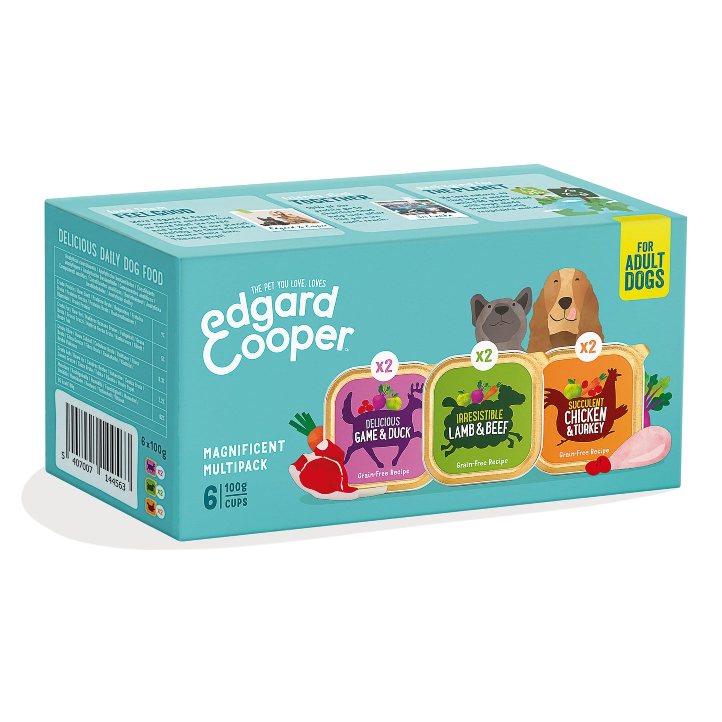 Edgard Cooper Grain-Free Wet Dog Food for Adult Dogs, (11 x 150g), Natural Dogs Food in Cup with Fresh Meat & Amino Acids, Gluten-Free, High Protein