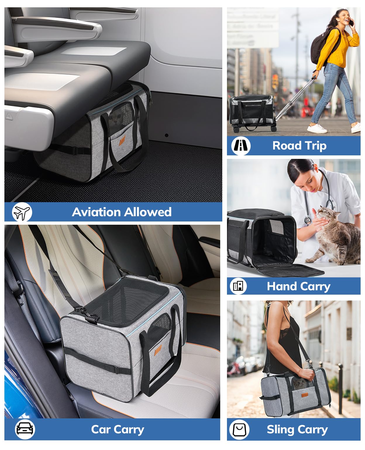Morpilot Portable Pet Carrier Bag, Top Opening, Removable Mat and Breathable Mesh, Foldable Transport Carrier for Dogs and Cats, with Shoulder Strap and Pet Bowl