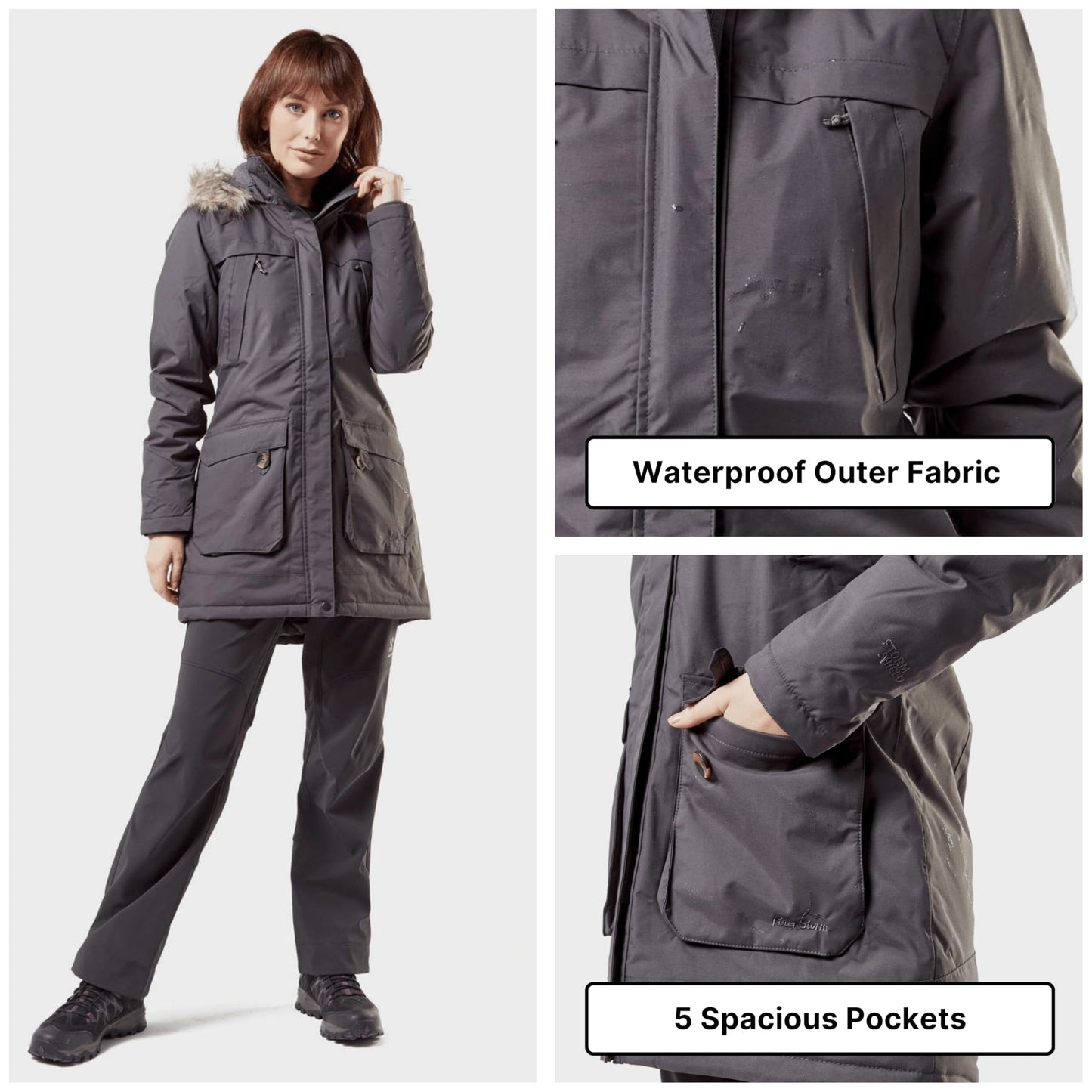 Peter Storm Women’s Paloma Waterproof Parka Jacket with Faux Fur Lined Hood and 4 Pockets, Waterproof, Insulated & Adjustable Winter Coat, Walking, Hiking & Outdoor Recreation, 5000mm HH No