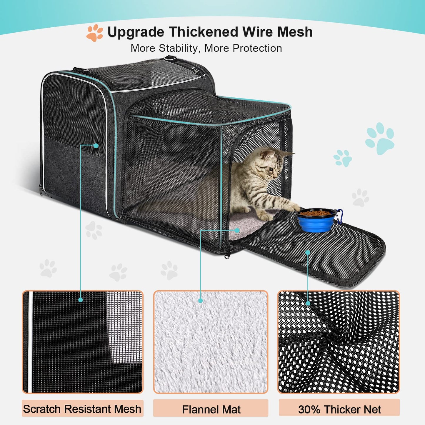 Morpilot Portable Pet Carrier Bag, Top Opening, Removable Mat and Breathable Mesh, Foldable Transport Carrier for Dogs and Cats, with Shoulder Strap and Pet Bowl