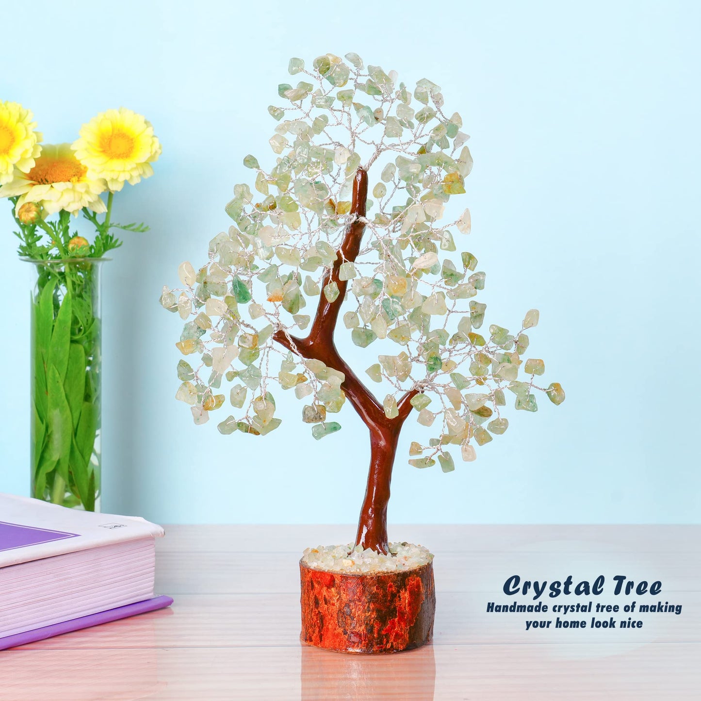 Tree of Life Gemstone Bonsai - Artificial Home and Office Decor, Spiritual Gift With Chakra Stones, Love Stone, Positive Energy - Crystal Rose Quartz