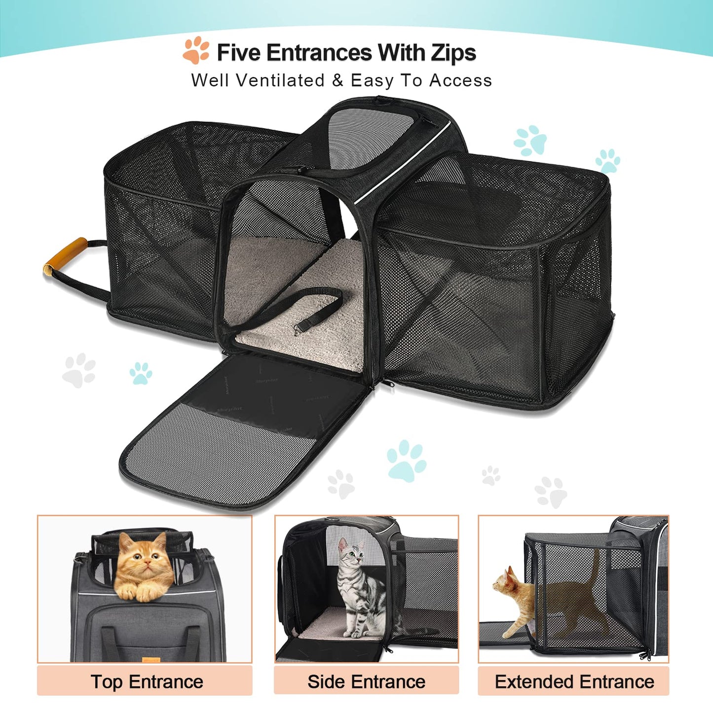 Morpilot Portable Pet Carrier Bag, Top Opening, Removable Mat and Breathable Mesh, Foldable Transport Carrier for Dogs and Cats, with Shoulder Strap and Pet Bowl