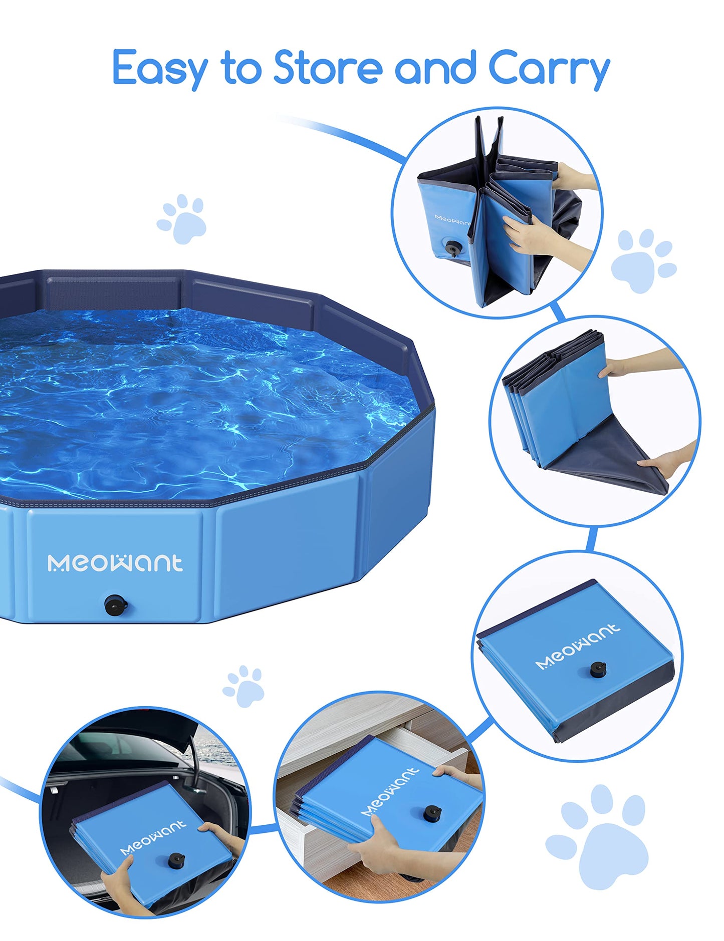 Meowant Foldable Dog Pool Dog Paddling Pool, Upgrade Thickened PP Material Swimming Pools for Large Dogs, Indoor Outdoor Portable Dog Pool, Large Kids Bath Pool with 4pcs Repair Patch (4XL-87 x 16)