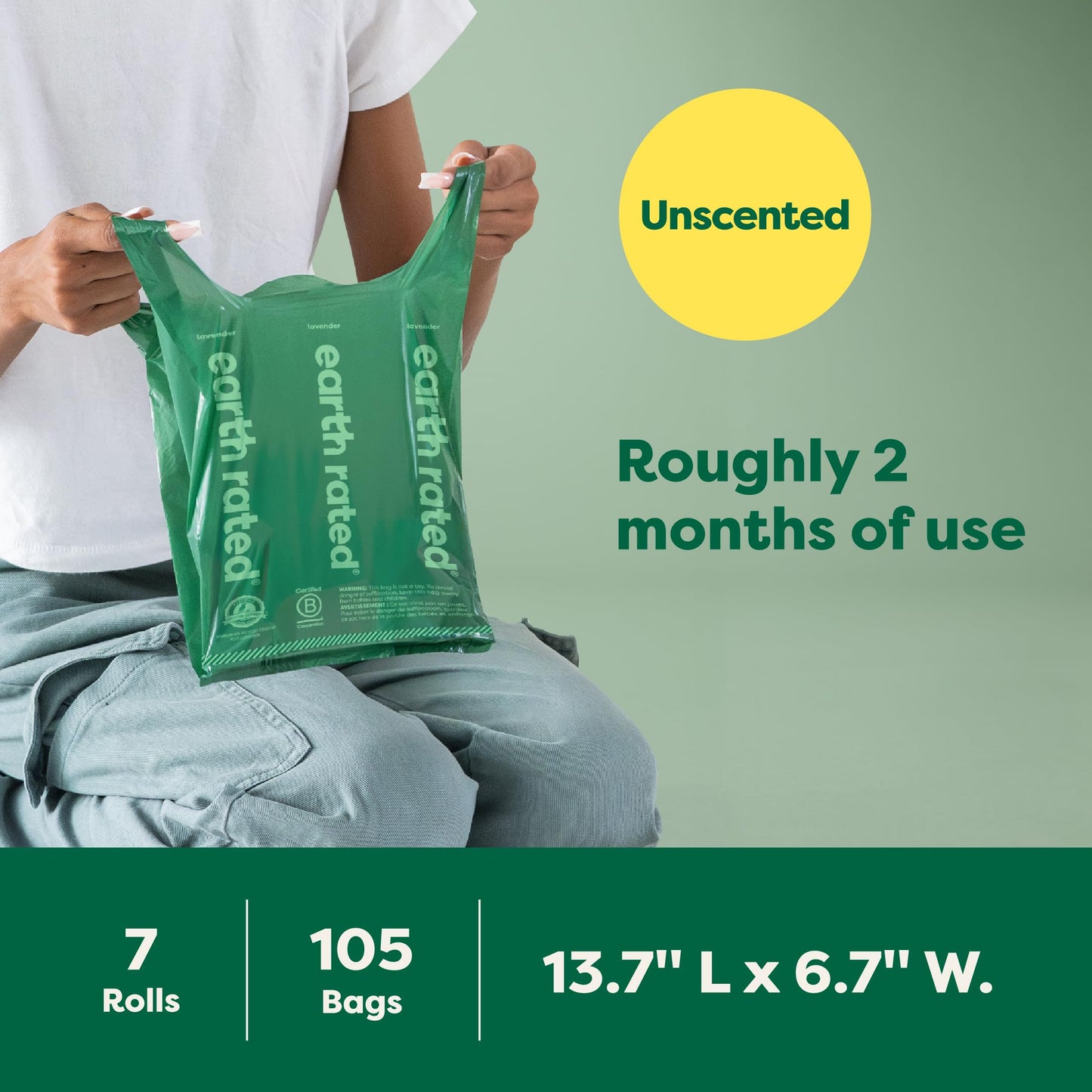 Earth Rated Dog Poop Bags with Tie Handles on Refill Rolls, Extra Wide, Easy-Tie Opening, Guaranteed Leak-Proof, Unscented, 105 Count