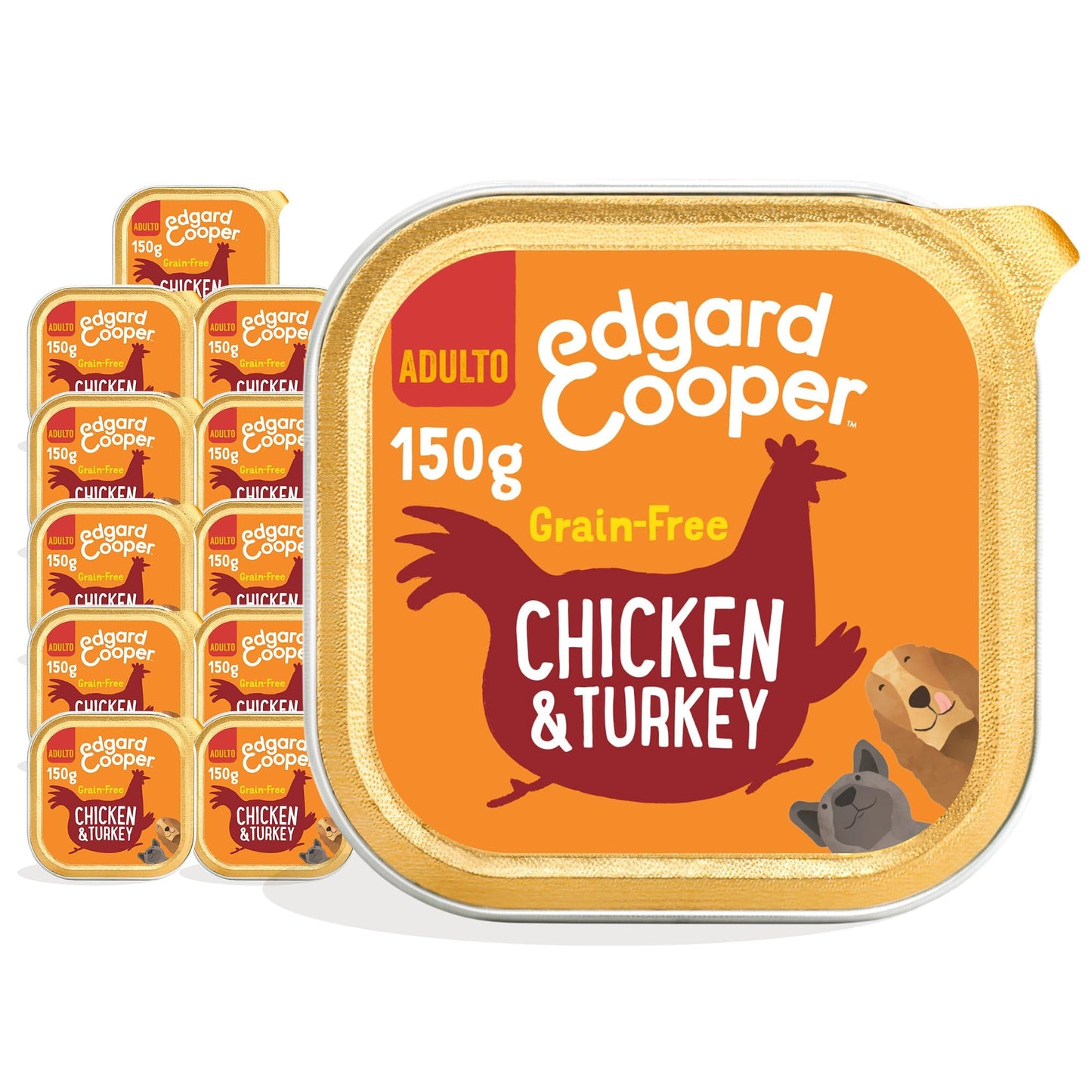 Edgard Cooper Grain-Free Wet Dog Food for Adult Dogs, (11 x 150g), Natural Dogs Food in Cup with Fresh Meat & Amino Acids, Gluten-Free, High Protein