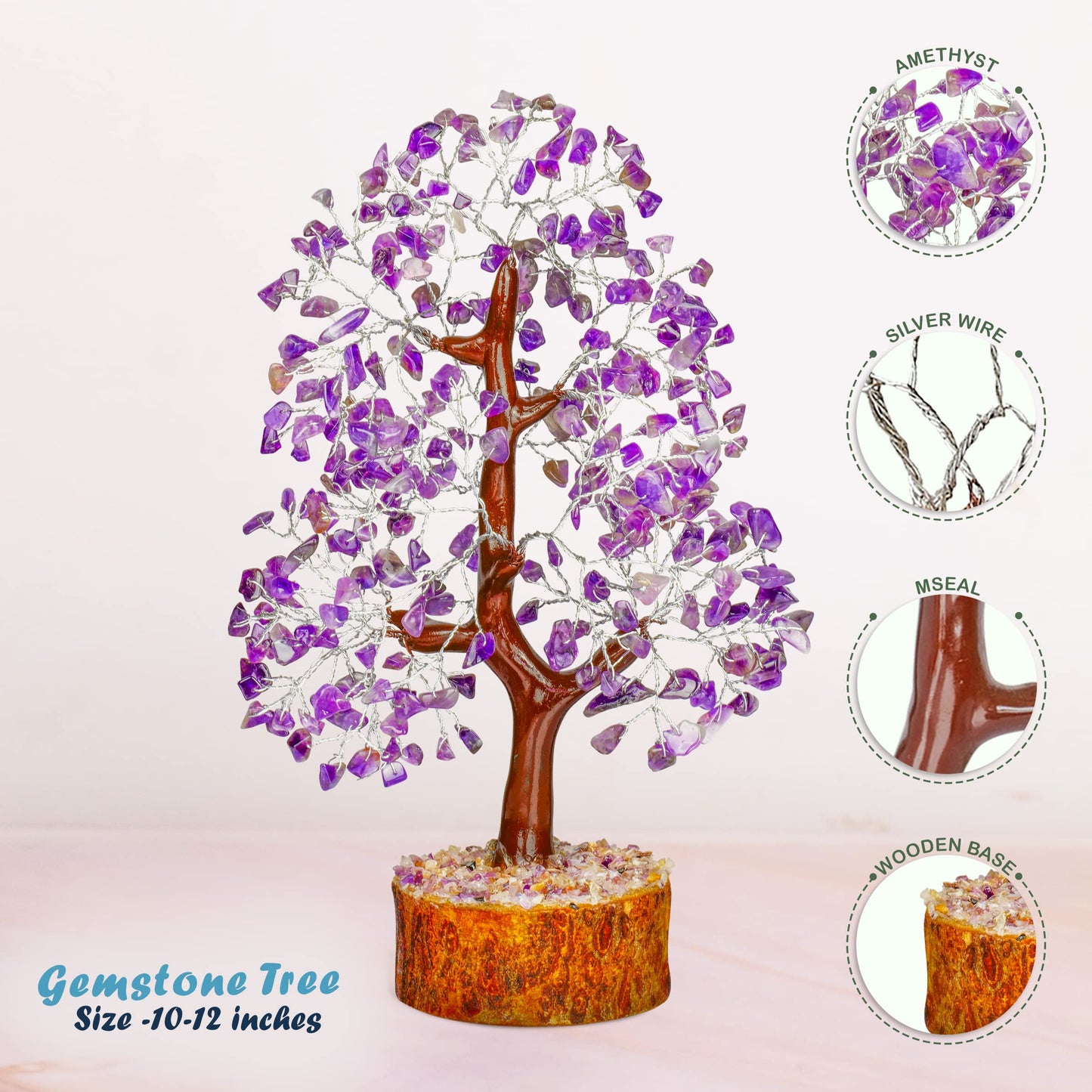 Tree of Life Gemstone Bonsai - Artificial Home and Office Decor, Spiritual Gift With Chakra Stones, Love Stone, Positive Energy - Crystal Rose Quartz