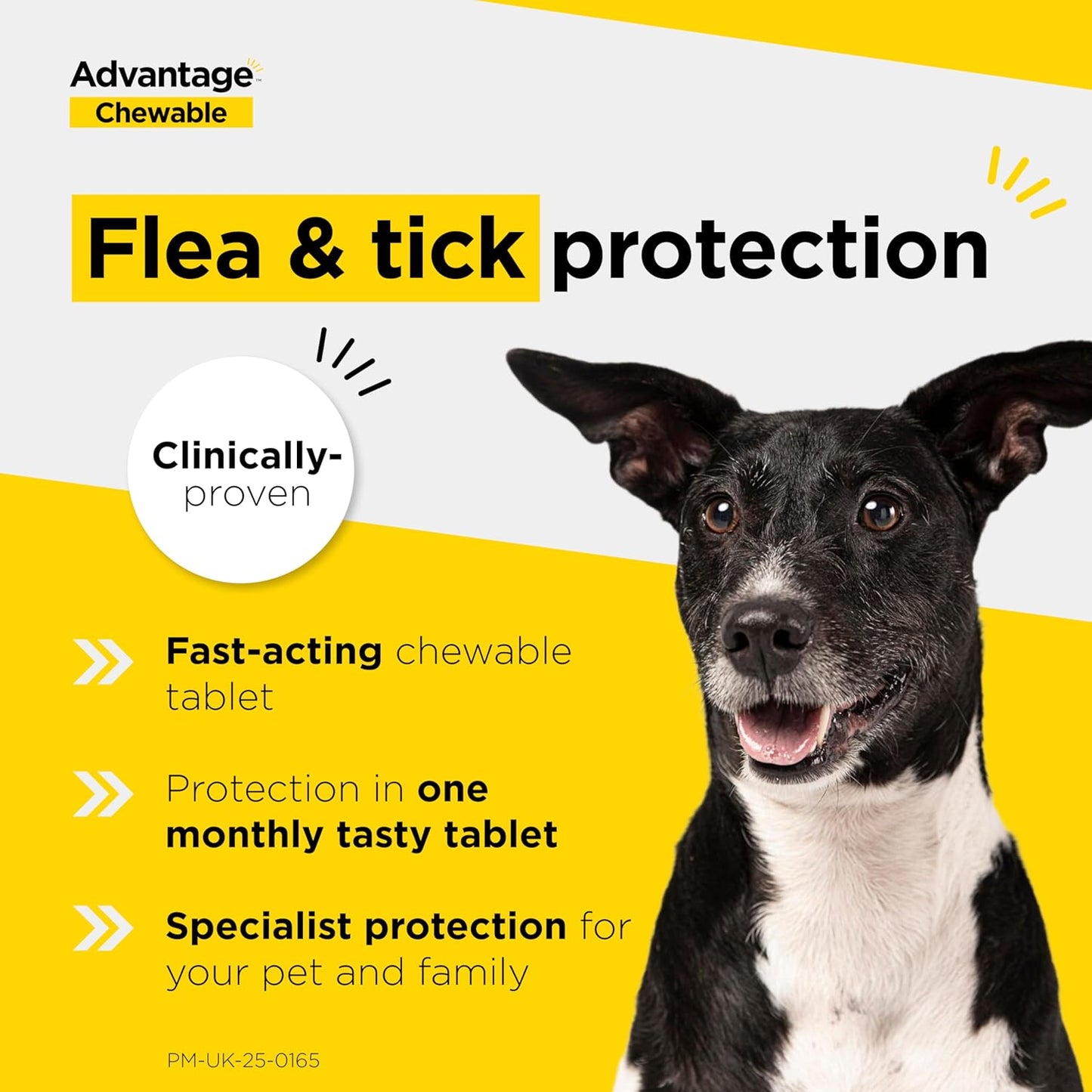 Advantage Chewable 112mg Chewable Tablets for Dogs >2.5-5.5kg (3 pack), Flea and Tick Treatment, Fast Acting Kills Fleas Within Hours, Prevention Lasts For A Month, Easy To Administer
