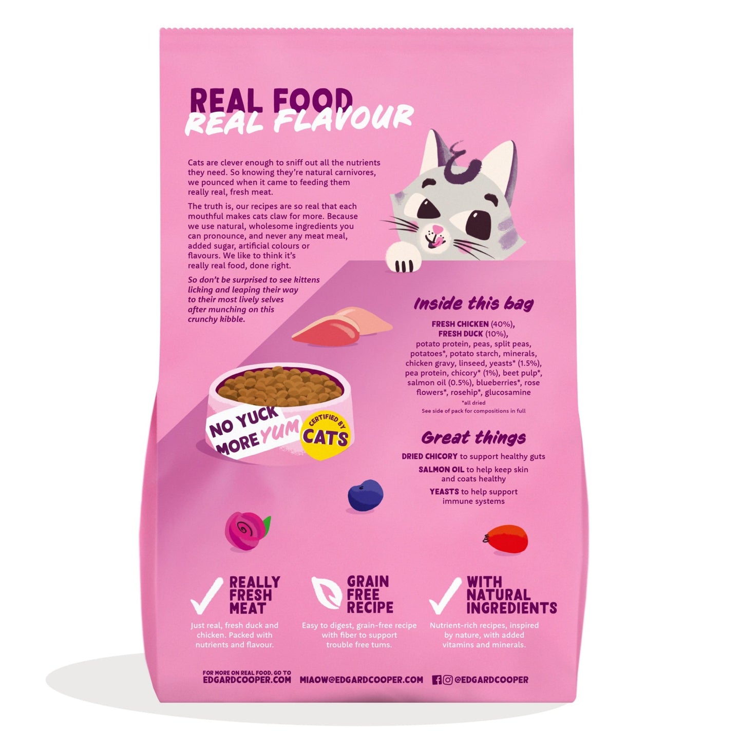 Edgard and Cooper Dry Cat Food Grain Free Adult Chicken 2kg - Natural, Fresh Meat for indoor or outdoor cats, Junk free, Healthy Ingredients, help support sensitive stomachs