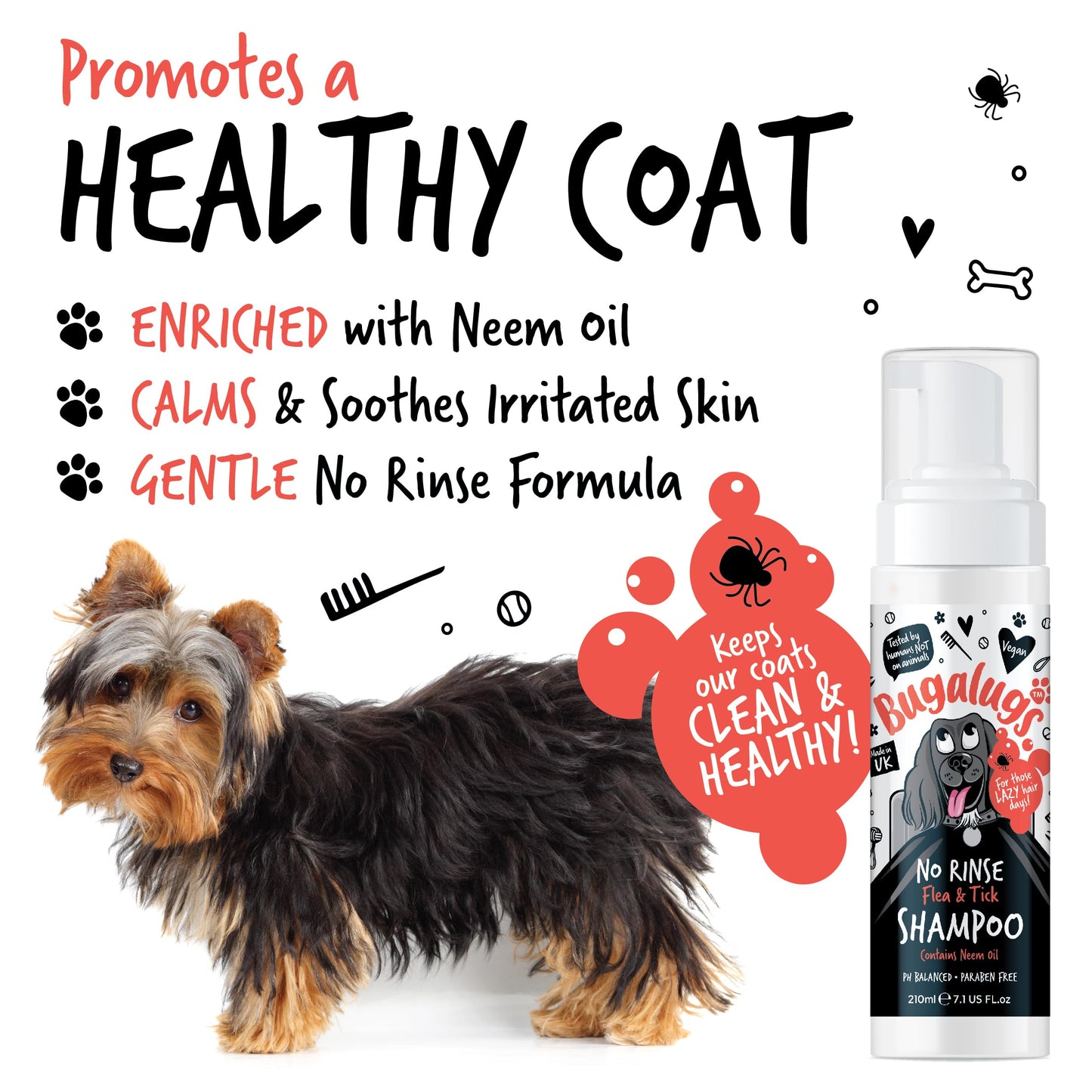 Flea and Tick Dog Shampoo by Bugalugs, Works on Smelly Puppies & Dogs, Contains Neem Oil PH Balanced Vegan Used by Professional Groom (Shampoo 500ml)