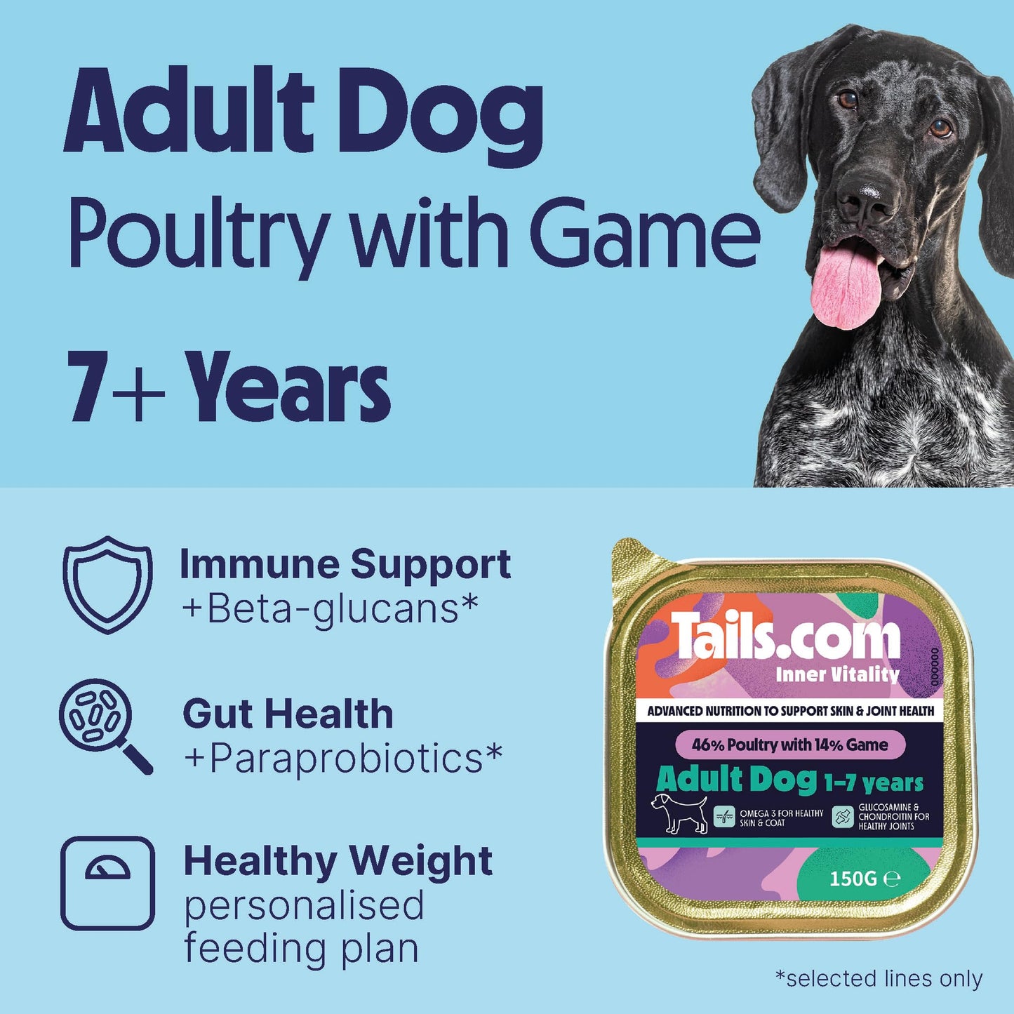 Tails.com Inner Vitality • Wet Dog Food 11 x 150g • Sensitive Chicken & Cod • Adult 1-7 years • Grain Free Recipe • Made with natural ingredients • Contains Omega 3 to Support Skin and Coat