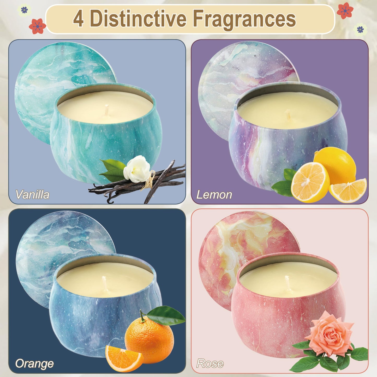 Auralome Scented Candles Sets for Women - Natural Soy Wax Aromatherapy Candle Small Gifts Long Burn Fragranced Aroma Candle Set of 4 4.4 Oz for Birthday Mum Teacher Mothers Day Christmas Diwali Bath