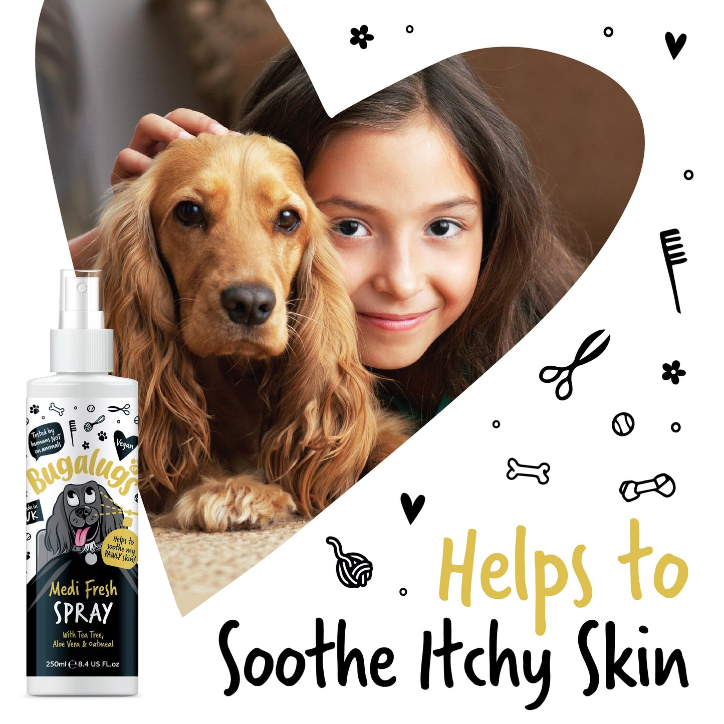 BUGALUGS Dog Shampoo for Itchy Skin, Medi Fresh Natural Safe Sensitive Formula - Soothing Skin Cooling For Skin Irritation and anti itch