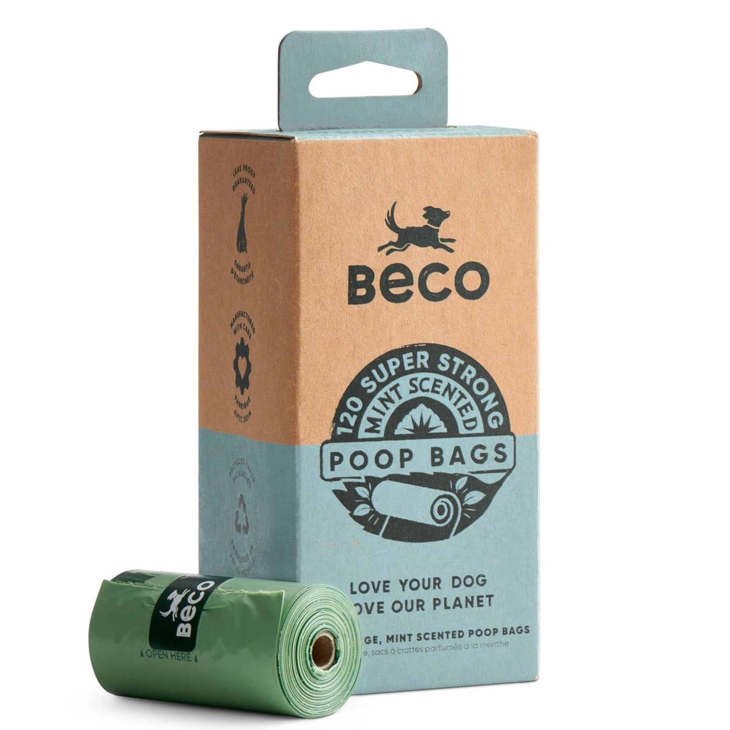 Beco Dog Poop Bags Rolls - Strong & Large - Scented and Unscented Dispenser Compatible for Dog Waste